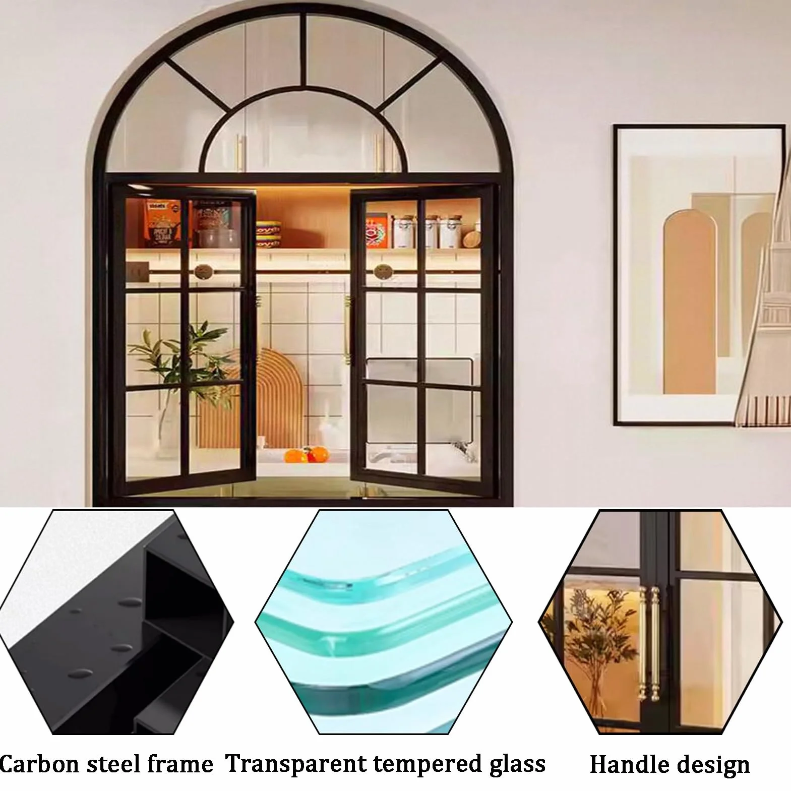 Ventanas Cobertizo Arco Superior De Montaje Empotrado Ventanas Corredizas El Hogar Manijas, Ventanas Corredizas Horizontales con Mosquitero Vidrio Templado(Black,80X90CM)