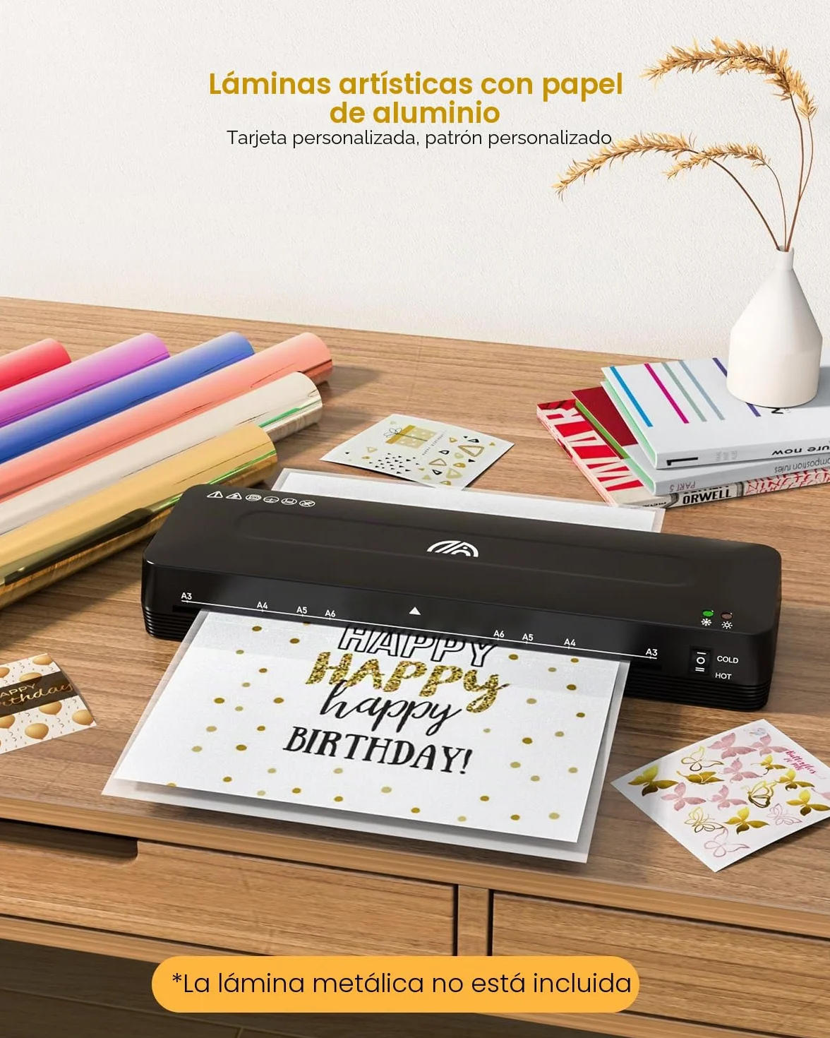 Crenova Plastificadora A3 con Guillotina, Modo Frío y Caliente, Laminadora con 10 hojas de plastificación, Ideal para Colegio Oficina Estudio Fotográfico, Negro