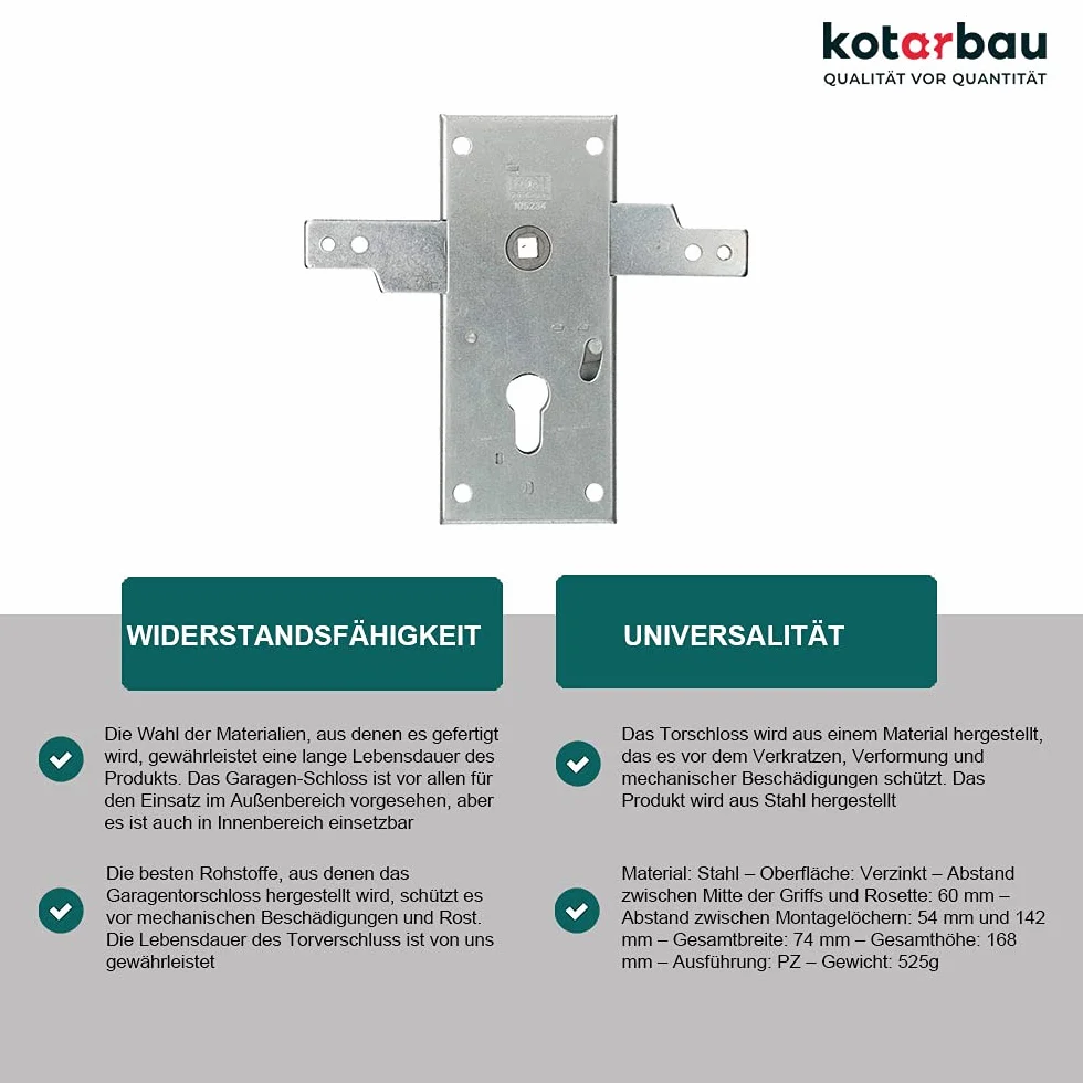 KOTARBAU® Cerradura para puertas de garaje batientes, puertas de entrada a almacenes, rejas, Cerradura de embutir, Cerradura para puertas y portones 60 mm, Cerradura para portones y puertas de acceso