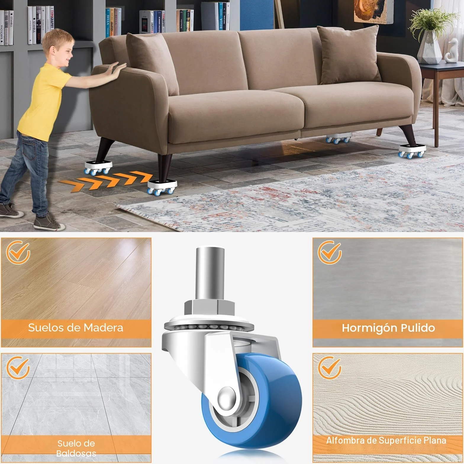 NIUXX Ruedas para Mover Muebles, Juego para Mover Muebles Pesados, con Ruedas Giratorias de 360 Grados, Fácil de Mover, Adecuado para Varios Tipos de Muebles, Capacidad Máxima de Carga de 350 kg