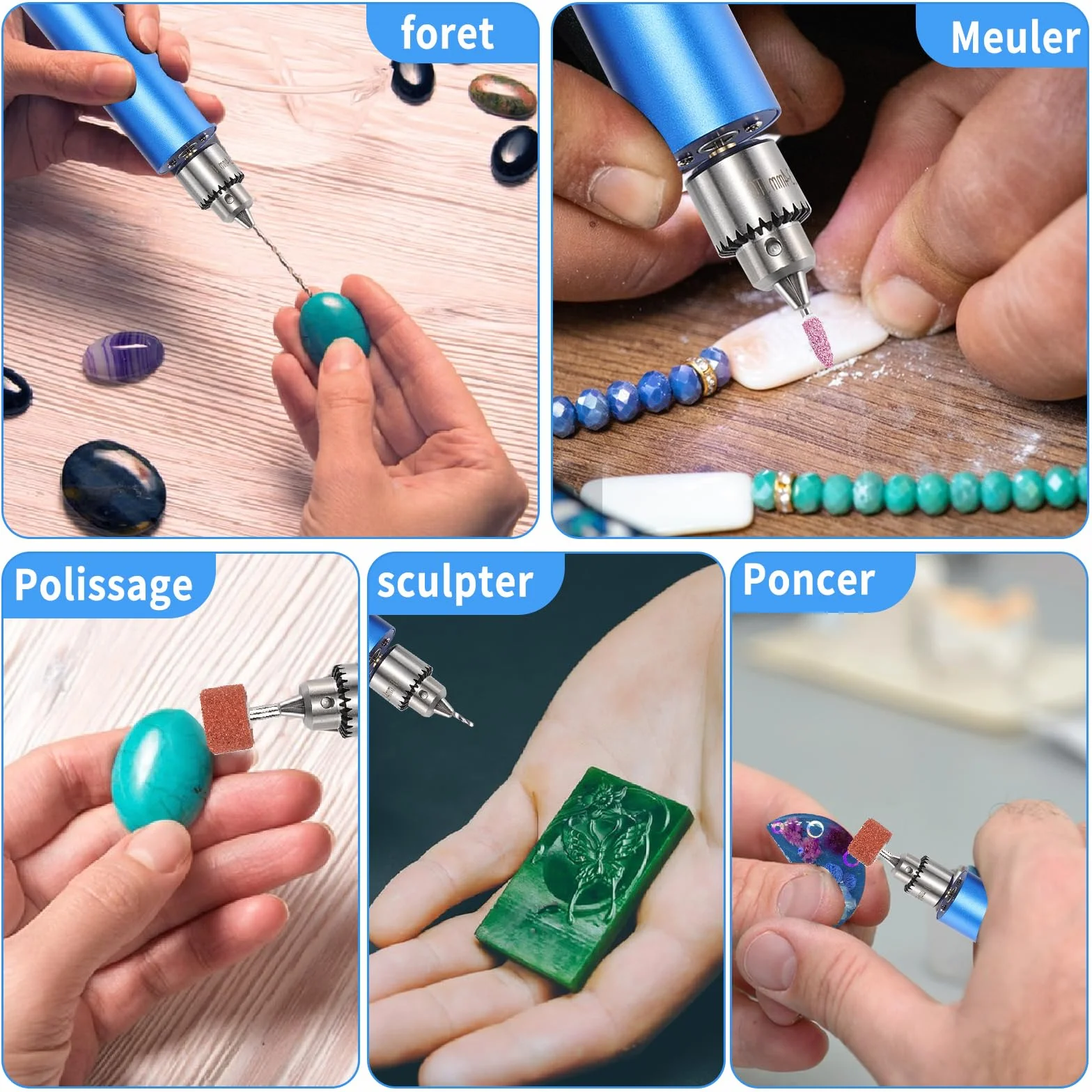 Kit de taladro manual eléctrico, mini taladro eléctrico de mano de 0,8 a 3 mm, kit de pulido de resina con 10 brocas HSS, rueda de molienda para manualidades, tallado de madera, fabricación de joyas