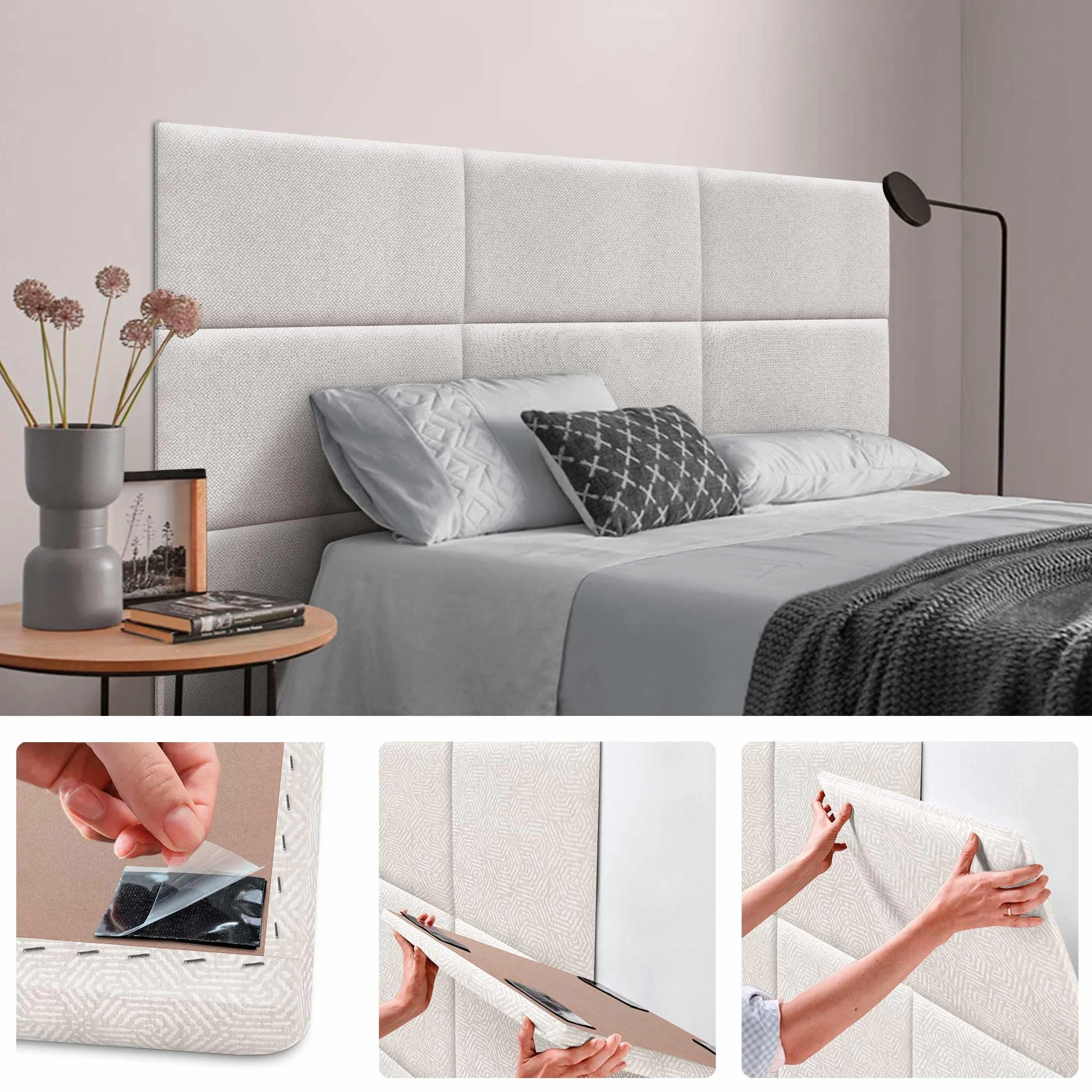 DHOME Juego de 1 Panel Tapizado Exclusivo Pack Serie Luxury Edition Autoadhesivos para Pared Acústicos Absorbentes Protección Impactos Cabeceros Decoración Hogar (Espigas Beige, 60x40cm, x1)