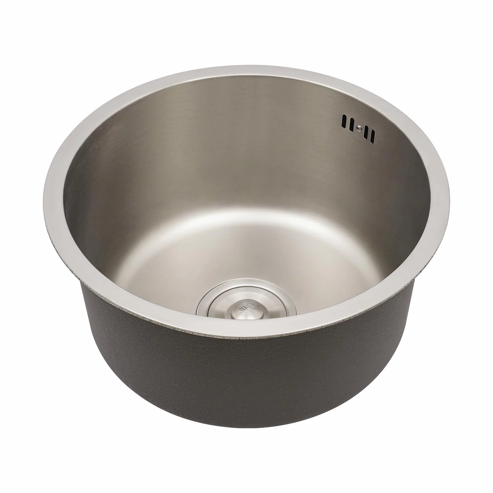 Fregadero redondo de acero inoxidable con tubo de desagüe y tubo de rebosadero, diámetro exterior de 41 cm de acero inoxidable