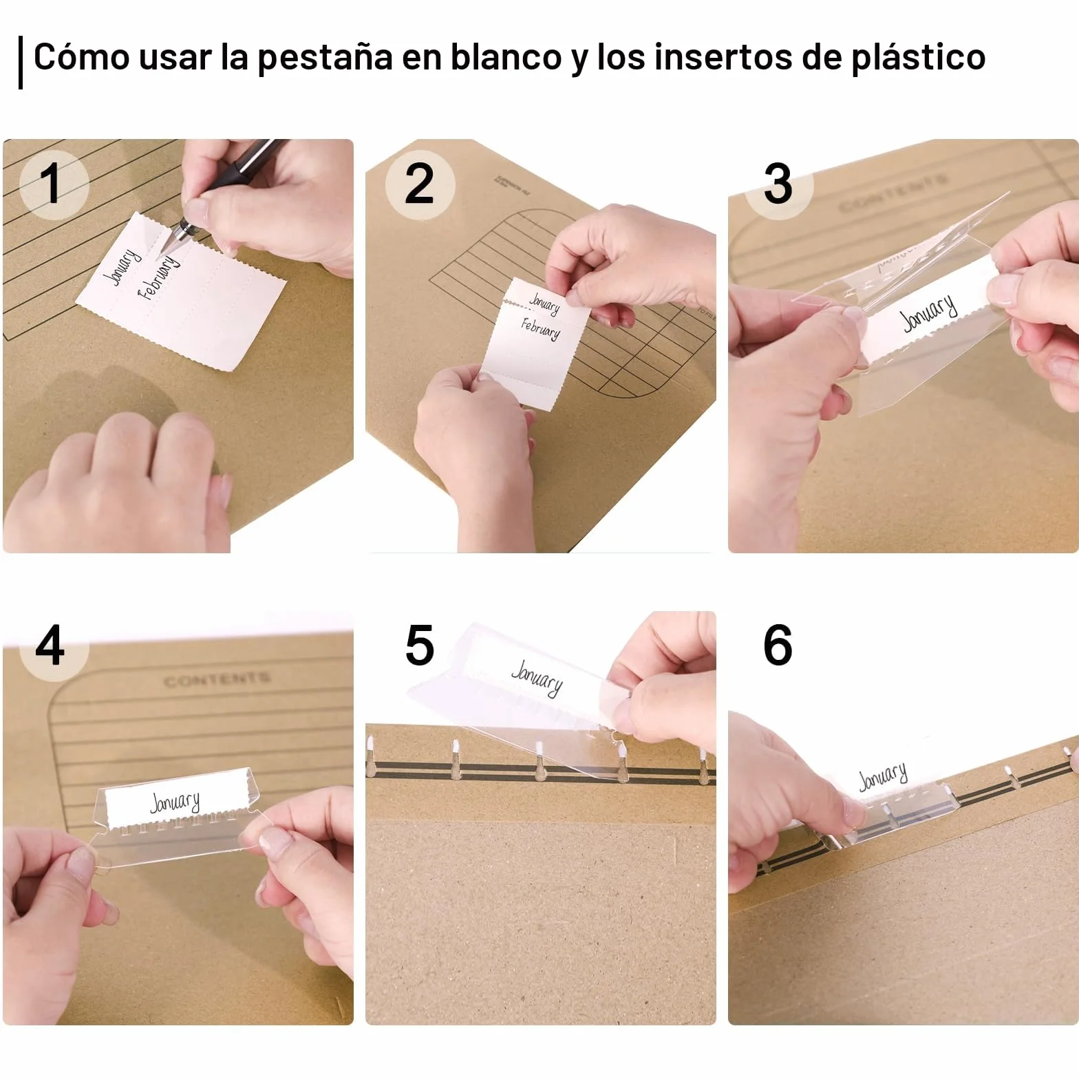 Carpeta Colgante DIN A4 de Papel Kraft 25 Piezas con Pestañas Plásticas y Tarjeta en Blanco Marrón