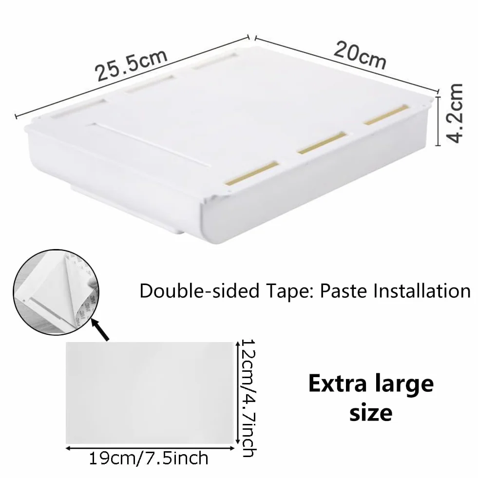 Cajón Debajo Del Escritorio Organizador Autoadhesivo Extensible Almacenamiento Mini Blanco 25.5×20×4.2cm