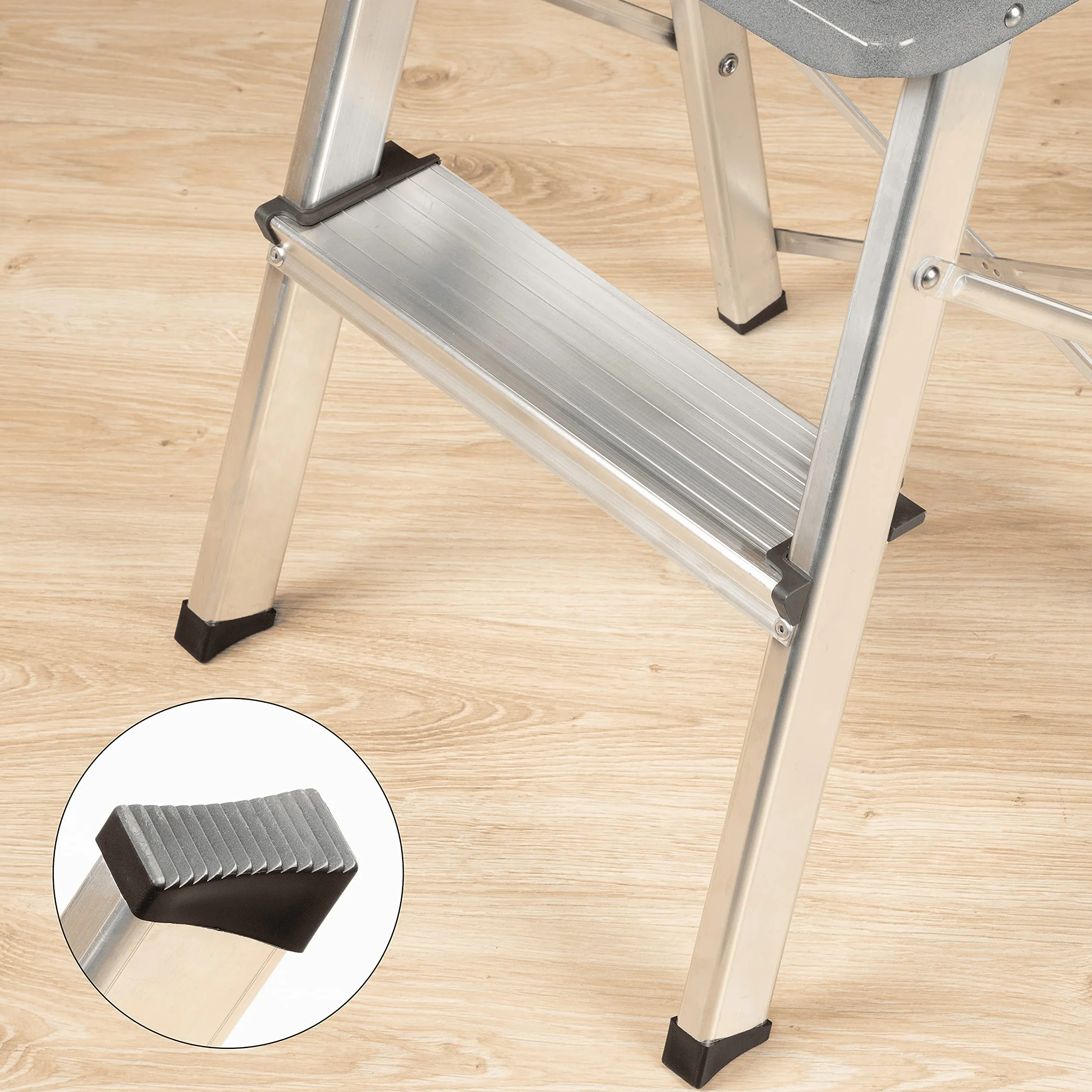 packer PRO Escaleras Plegables Aluminio de Tijera Super Resistente hasta 150Kg, Acero y Aluminio Antideslizantes, Altura de Trabajo hasta 245cm, 2 Peldaños