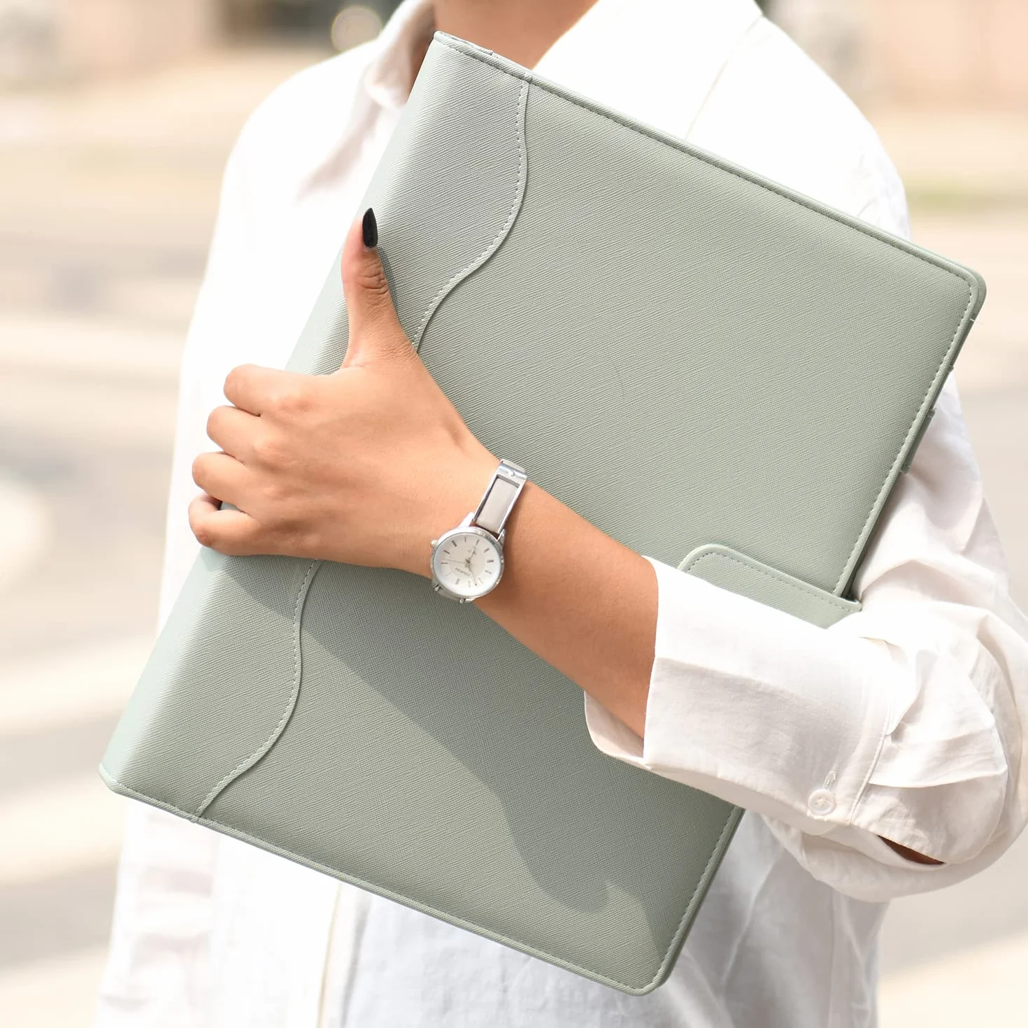 Wonderpool A4 PU Cuero 4 Anillos Carpeta Organizador con Portapapeles Extraíble y Bolsillo Funcional (Verde)