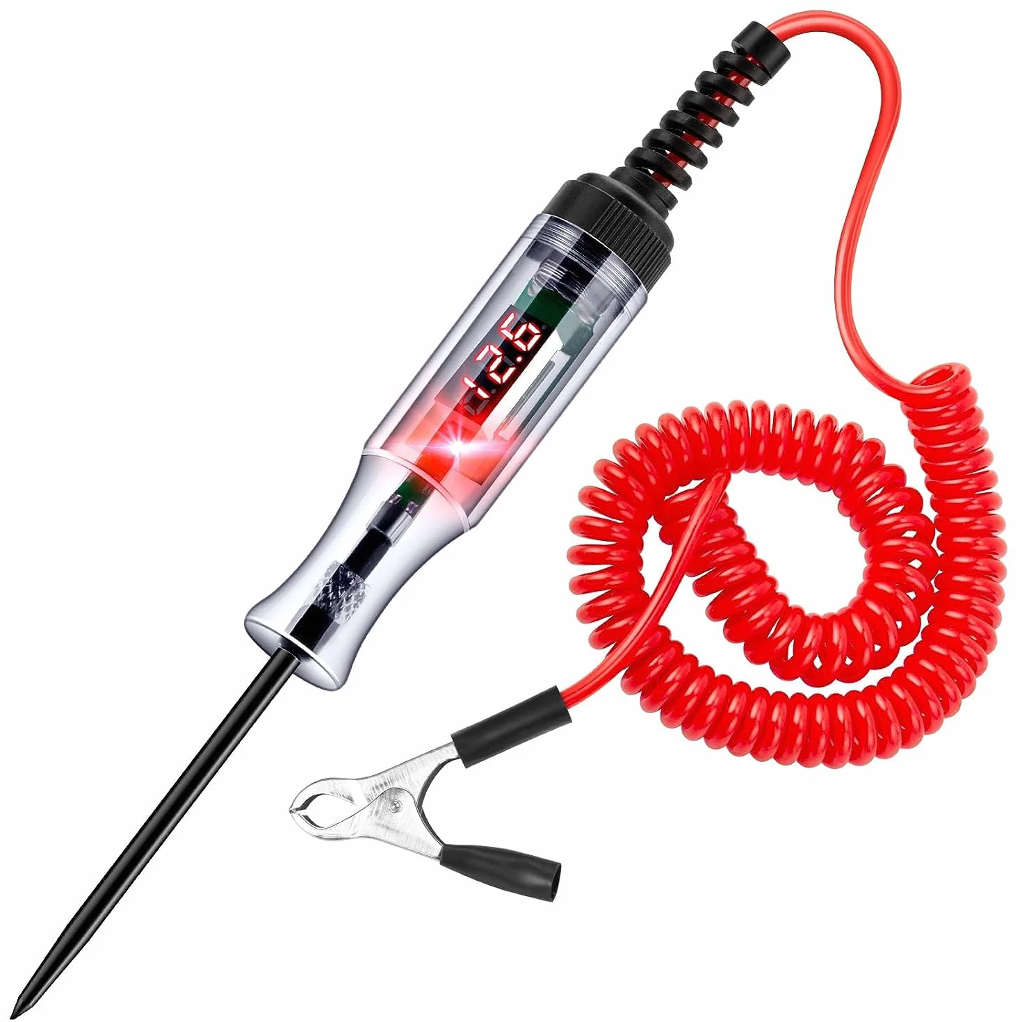 Greluma 1 Pieza Probador de circuito automotriz de 3-48V con voltímetro,luz de prueba de pantalla de retroiluminación LED resistente,probador de voltaje de DC bidireccional