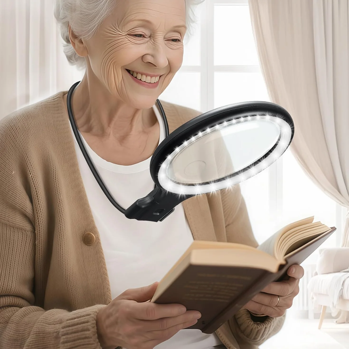 10X Goose Neck Lupas De Gran Aumento con Luz, Luz Led De 3 Colores Lupa Lectura, Soporte De Mano/Cuello/Escritorio De 3 En 1, Adecuado para Lectura, Costura Y Punto De Cruz para Personas Mayores