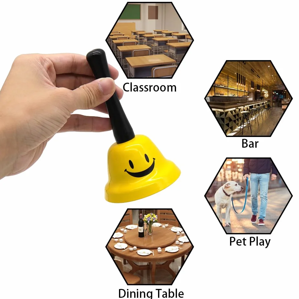 Timbre de Recepción de Metal 2 Piezas Campana de Llamadas de Servicio para Restaurante Hotel Cocina Escuela Amarillo