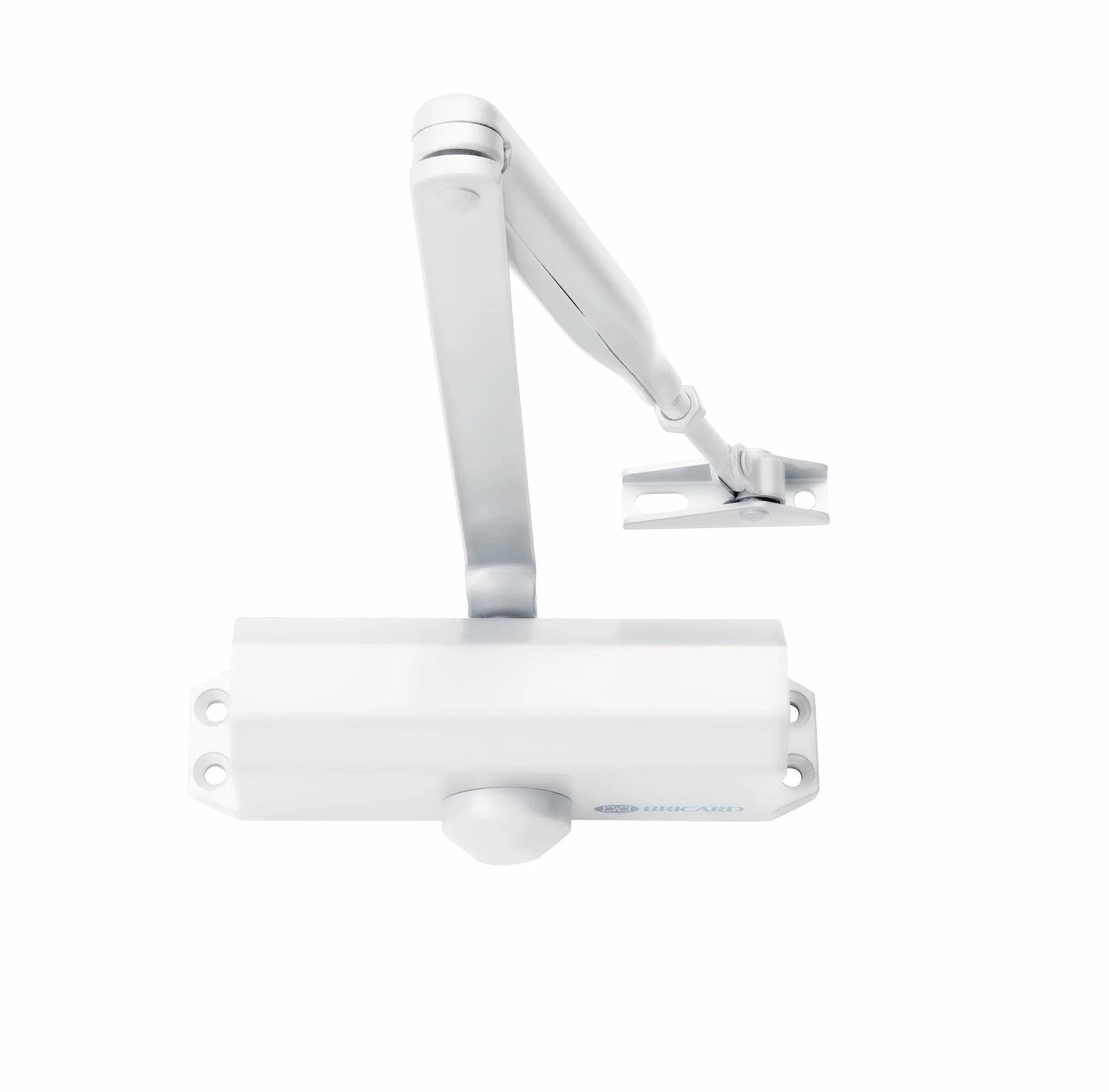 Bricard Cierrapuertas con brazo brújula fuerza 3 (hasta 60 kg). Tecnología piñón estante. Color blanco