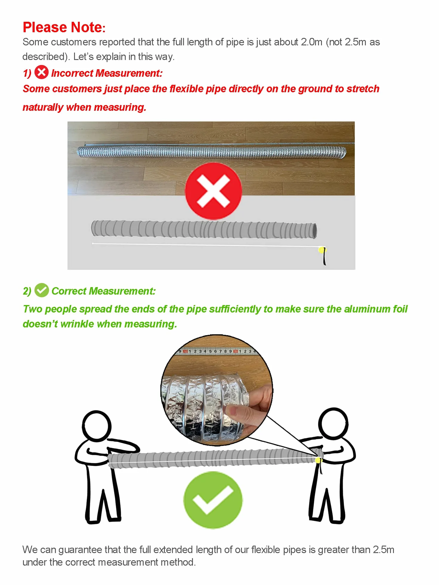 Tubo Flexible de Aluminio Ø153mm, Longitud 2.5m para Conducto de Aire de Ventilación Sistemas con 2 Abrazaderas de Acero