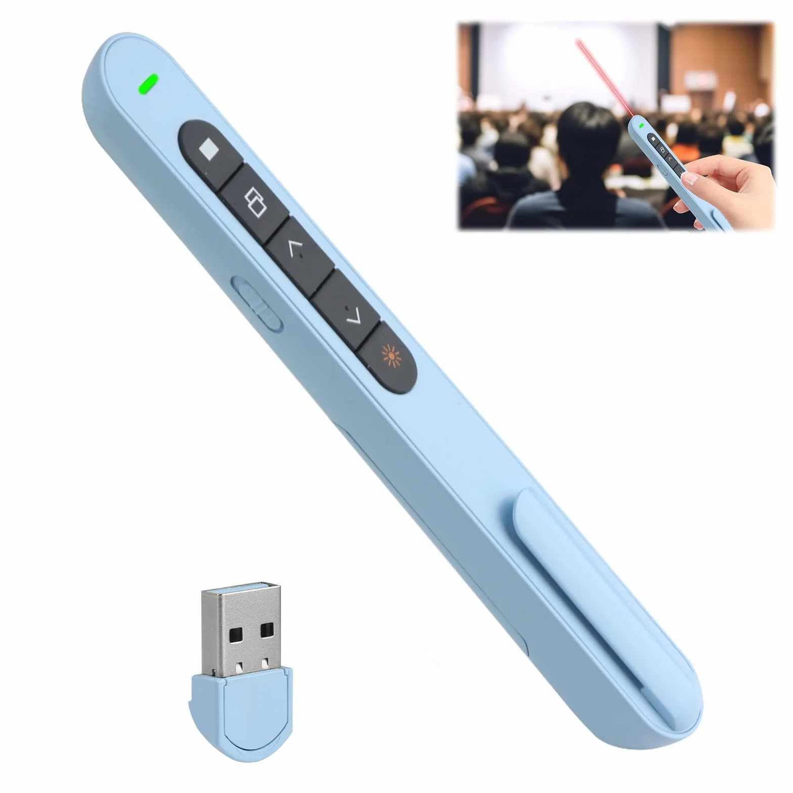 USB Presentador Inalambrico, Pasador de Diapositivas USB para PowerPoint Keynote Google, Mando Inalámbrico para Reuniones Discurso Enseñanza, Puntero para Presentaciones para Macbook Air Pro