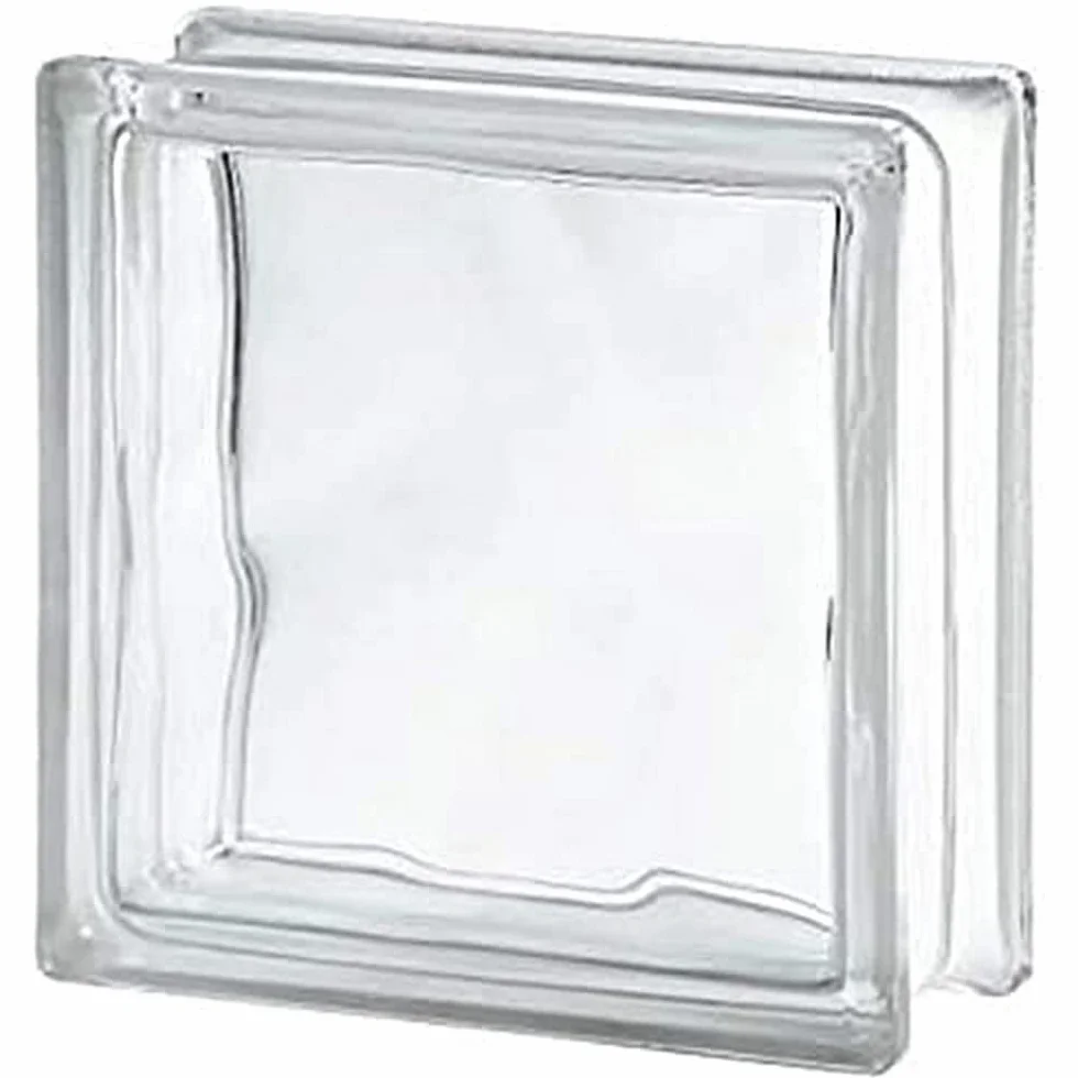 Bloque de Vidrio Neutro Ondulado, 19 X 19 X 8 Cm, Transparente