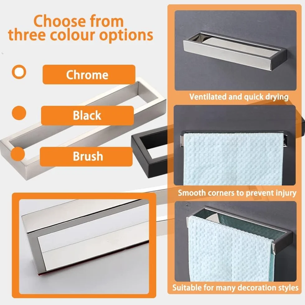 Toallero Autoadhesivo de Aceros Inoxidables Toallero de Pared Sin Perforación Cromado Toallero de Baño para Baño Cocina (40 cm)