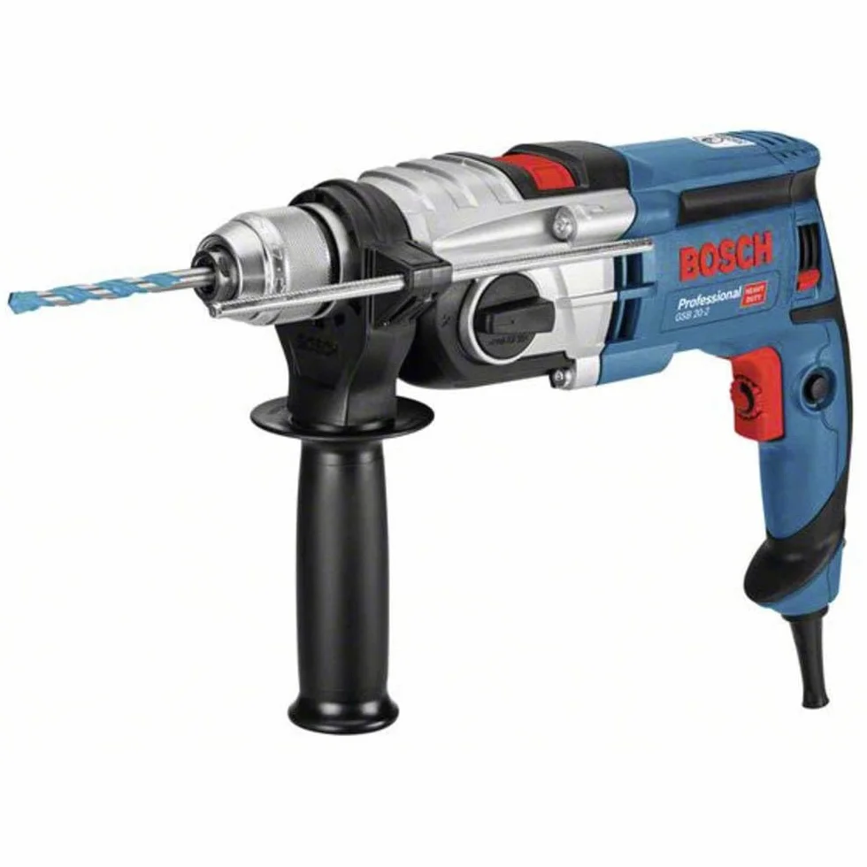 Bosch Professional taladro percutor GSB 20-2 (potencia 850 W, velocidad en vacío 3000 rpm, incl. profundidad retráctil, portabrocas intercambiable, empuñadura auxiliar, L-Case)