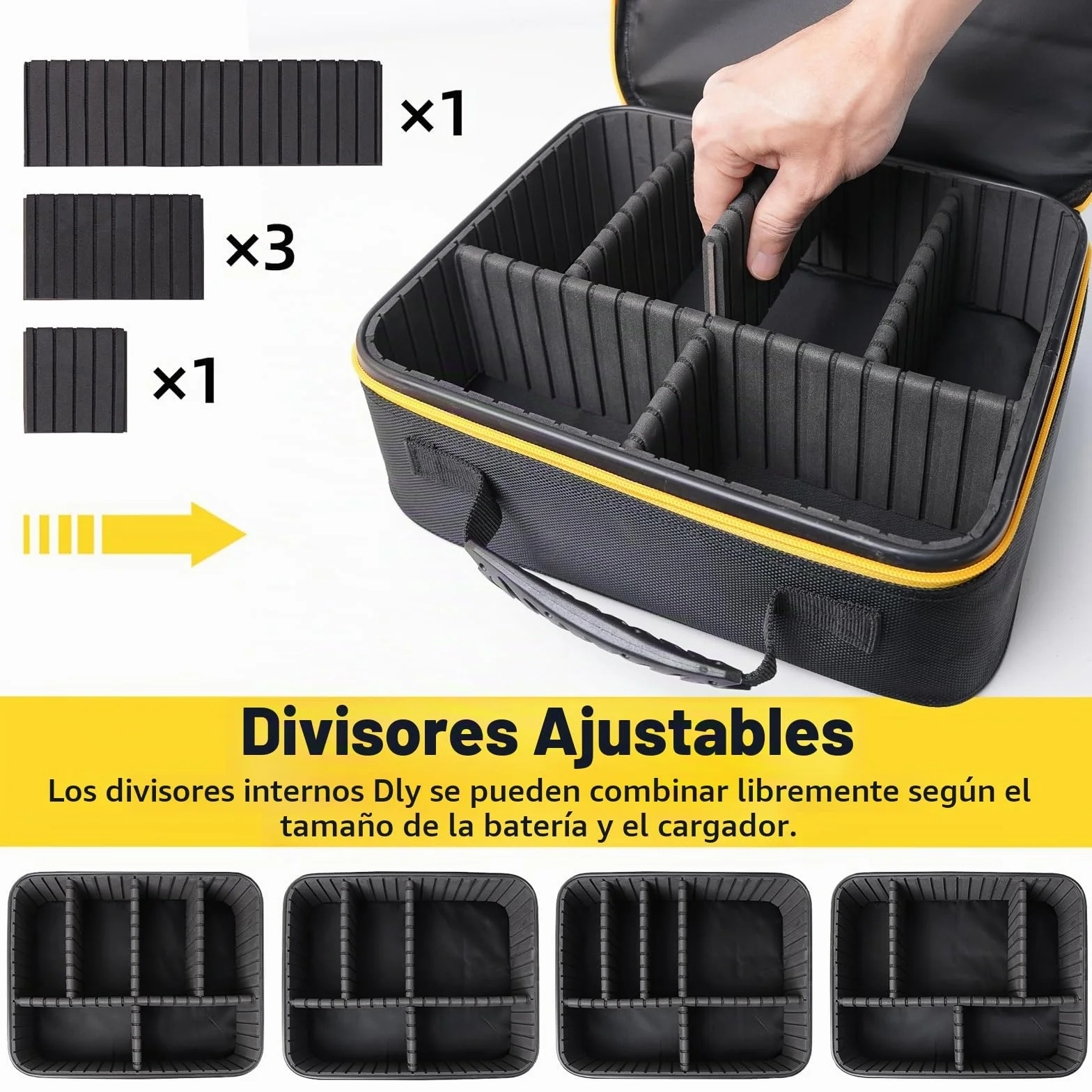 Maletín Herramientas Bolsa Portátil para Baterías y Cargadores | Porta Utensilios con Divisores Ajustables, Caja Electricista, Accesorios Eléctricos, Impermeable Antigolpes, 30 x 26 x 10cm