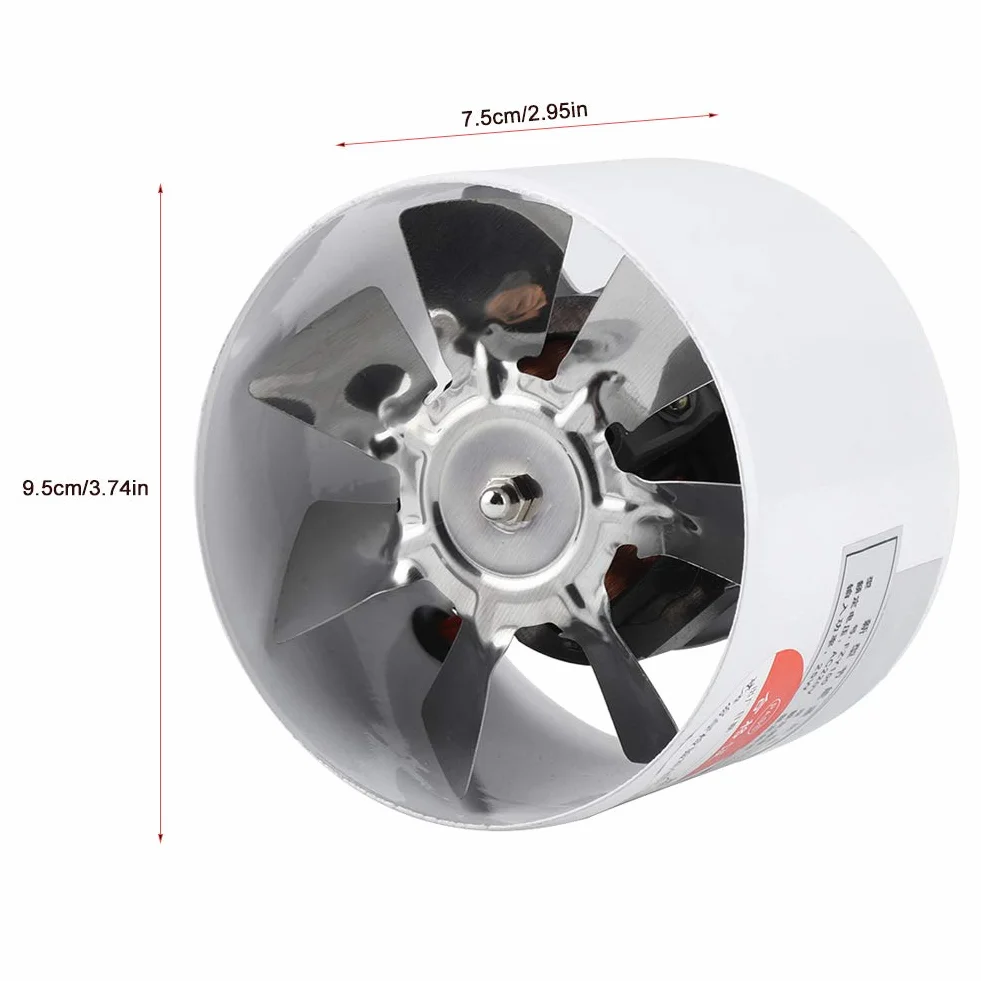 Ventilador de escape de 25W 220V 95mm Ventilador de tubería de consumo de energía montado en la pared con bajo ruido para cultivo hidropónico Carpa Baño Cocina Garaje Suministro de ventilación de aire