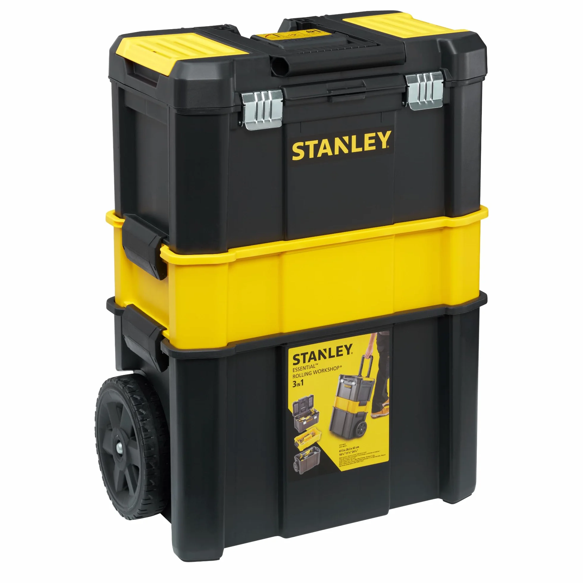 STANLEY Caja de Herramientas Rodante Esencial, Taller Móvil 3 en 1 con Unidades Apilables, Solución Portátil para Herramientas, STST1-80151.