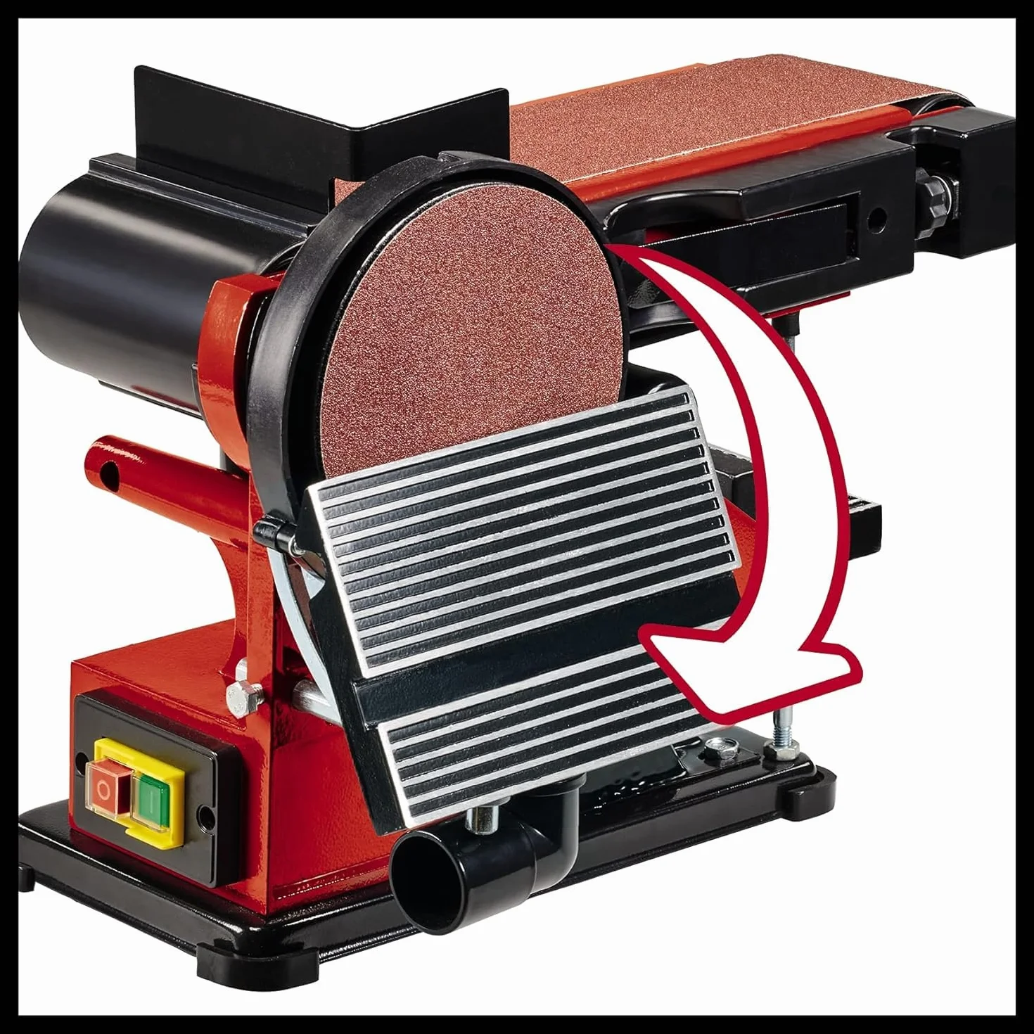 Einhell Esmeriladora de disco y banda vertical TC-US 380 (380 W, vel. de banda de lijado 292 m/min, disco de lijado vel. 1450 min-1, incl. 1 banda de lijado K80 y 1 papel de lija de disco K 80)