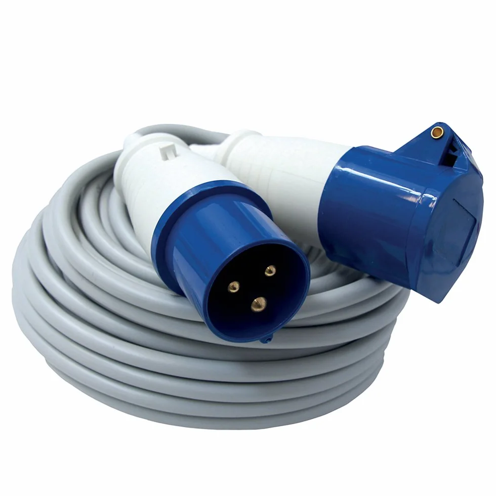 Electraline 46148 Extensión 20 mt Zócalo industrial IEC Enchufe de 3 polos Adecuado para autocaravana, camping, caravana, barco, obra, gris, IP40