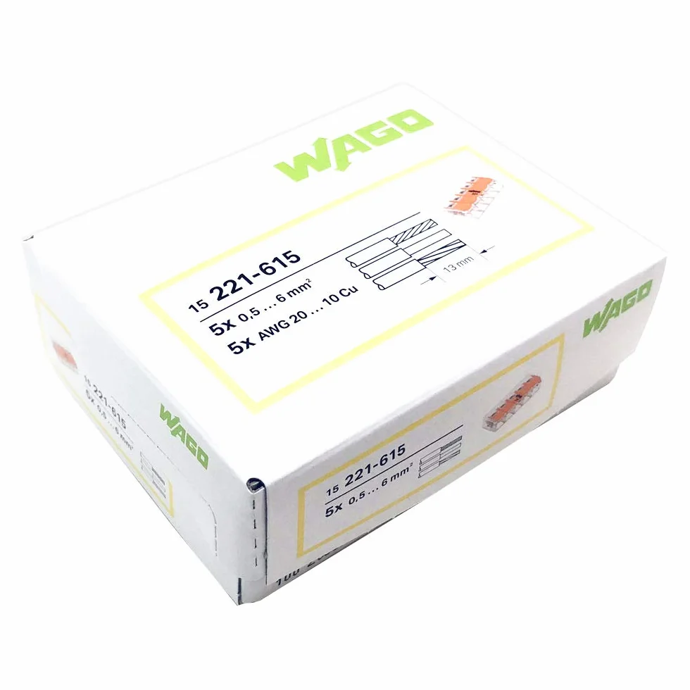 Wago 221-615 Conector de Cable Eléctrico Naranja Transparente 15 Piezas