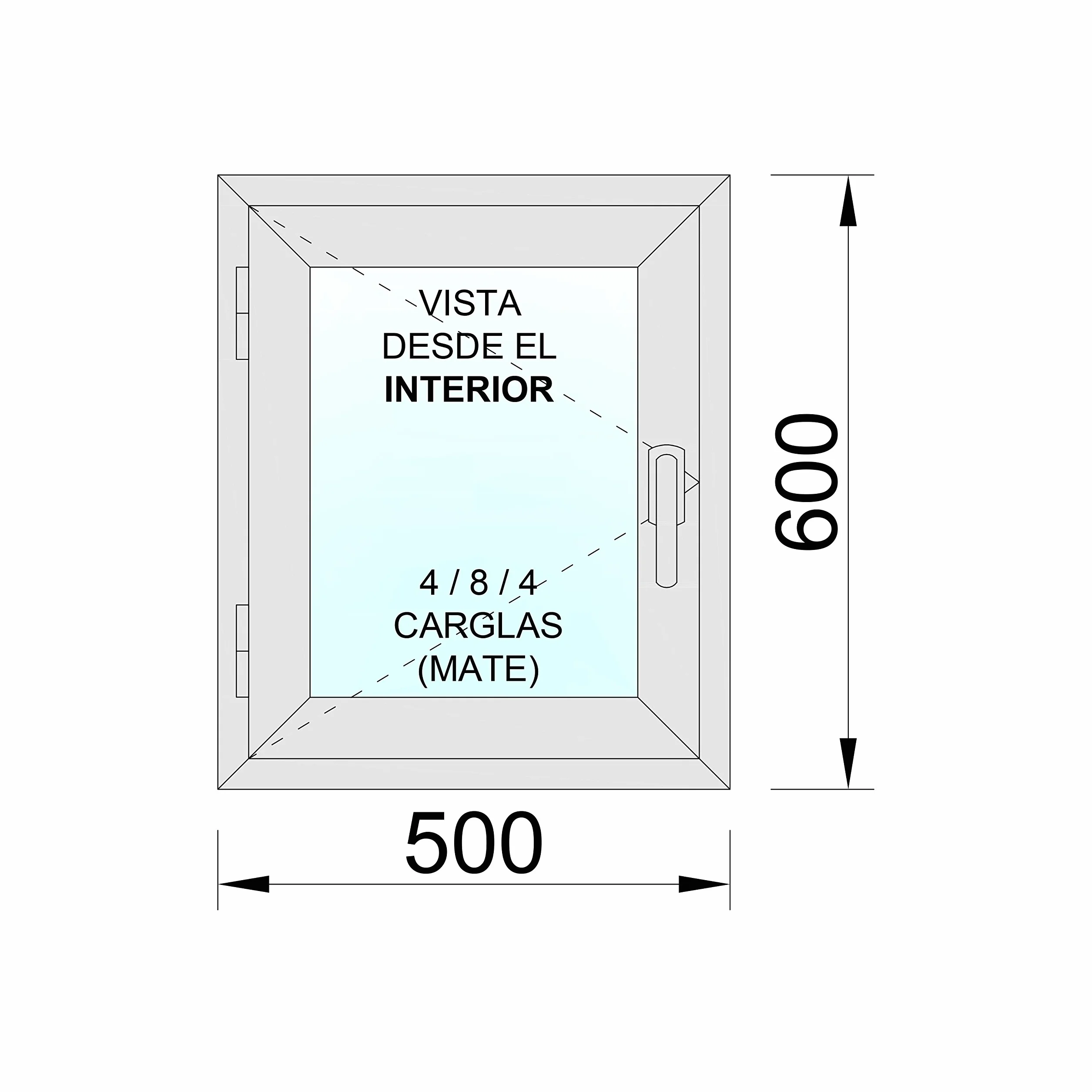 Ventanastock Ventana Aluminio 500x600 Practicable Izquierda 1 hoja carglass (Climalit Mate)