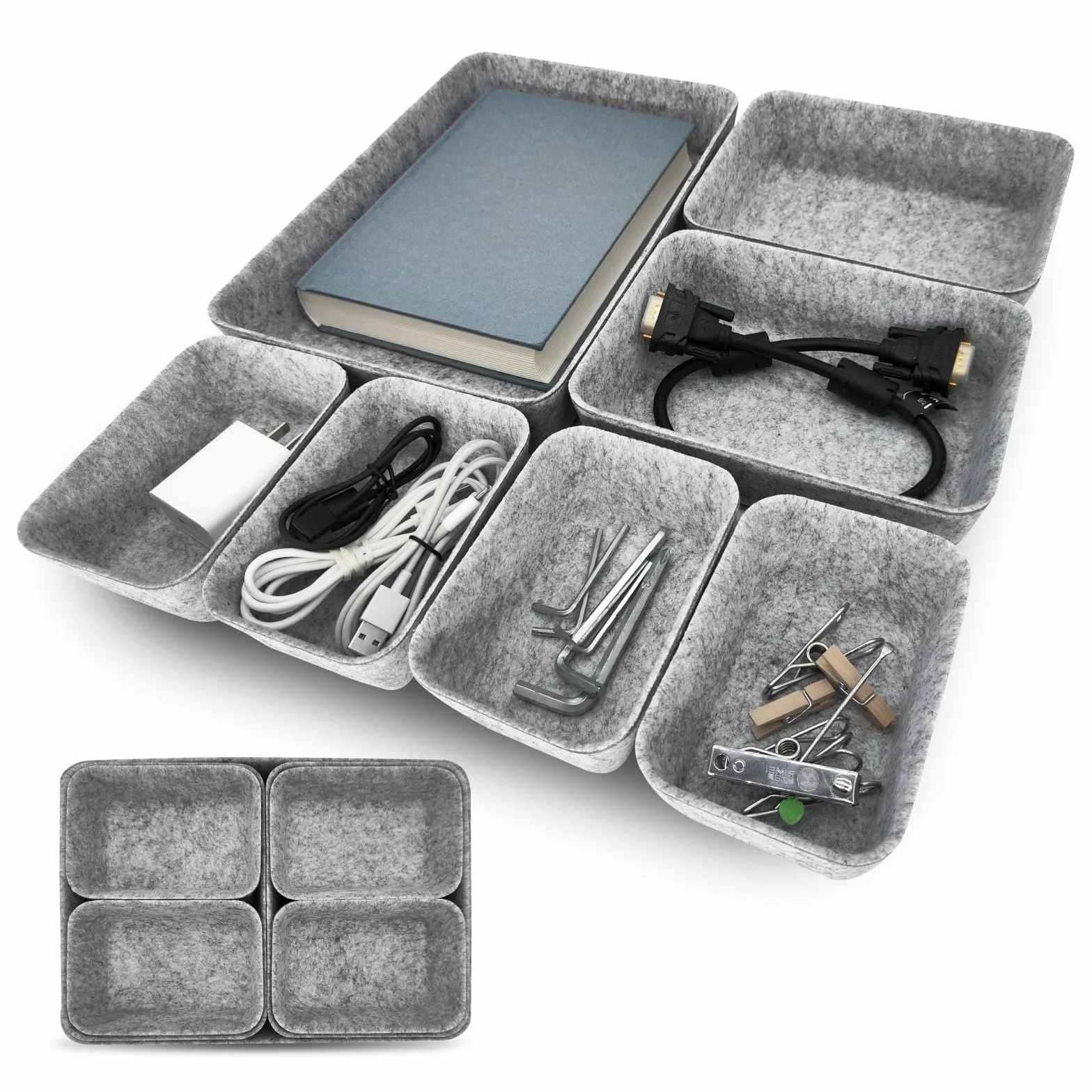 Organizador de Cajones de Fieltro 7 Piezas Flexible Gris Claro para Oficina