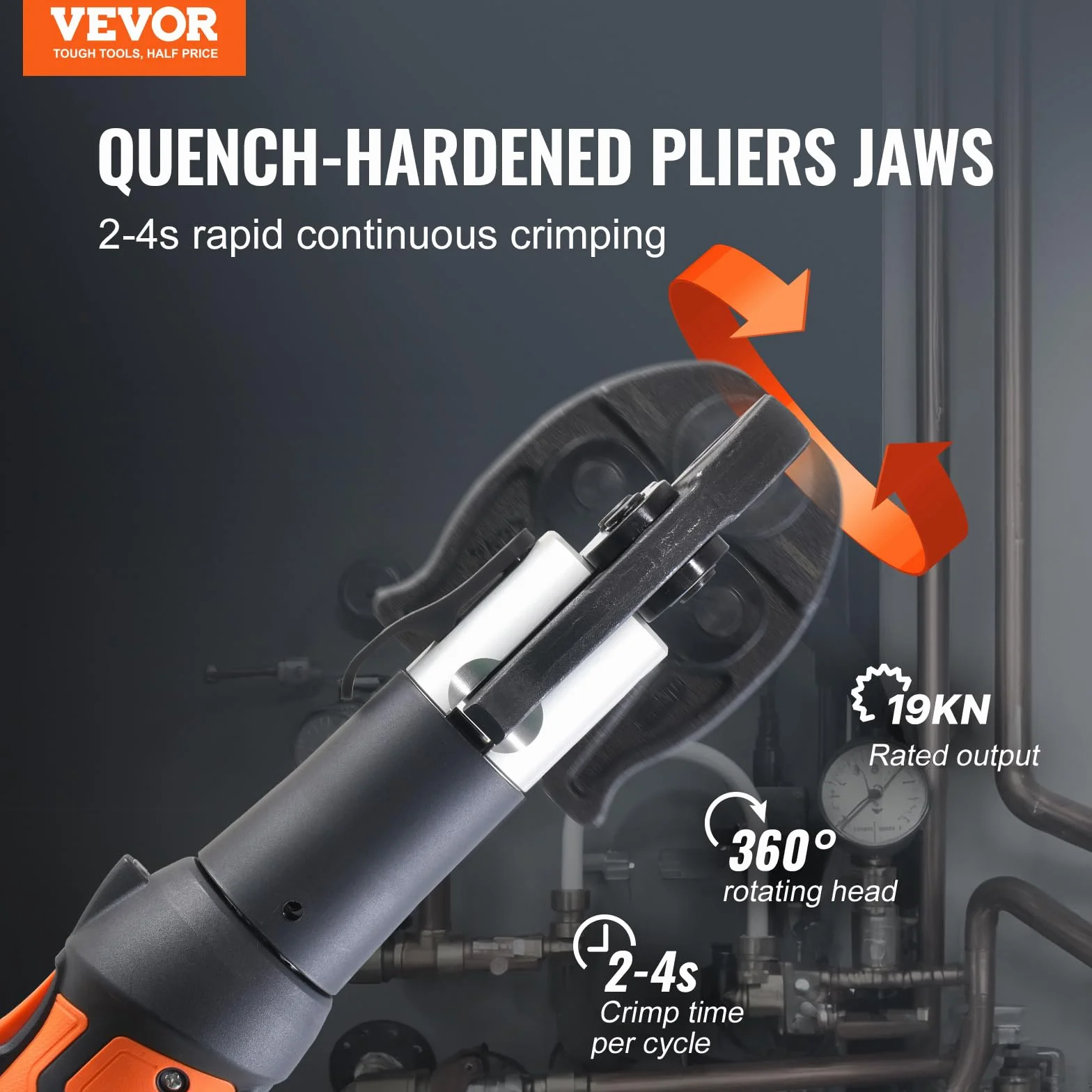 VEVOR Kit de Herramientas para Engarzar Tuberías Eléctricas con 2 Baterías de 18 V 2,0 Ah, Engarzadora Profesional con Mandíbulas V15, V22, V28, Cargador Rápido y Estuche de Transporte 360°