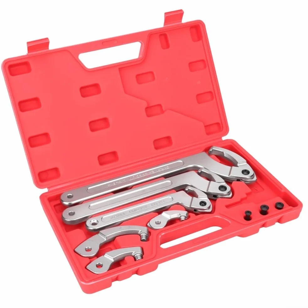 Llave inglesa ajustable, herramienta de ajuste de choque con cabezales intercambiables para tuercas cuadradas y redondas, llaves de gancho en espiral para tuberías y sistemas de calefacción