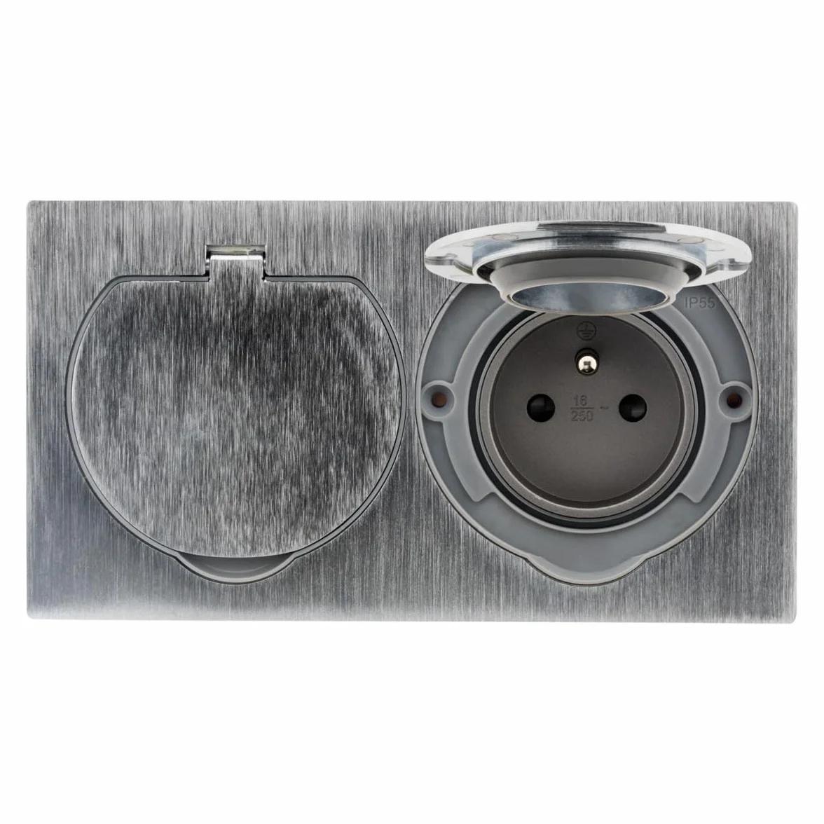 Zenitech - Toma de suelo 16A 2P+T acabado aluminio cepillado - IP55 doble