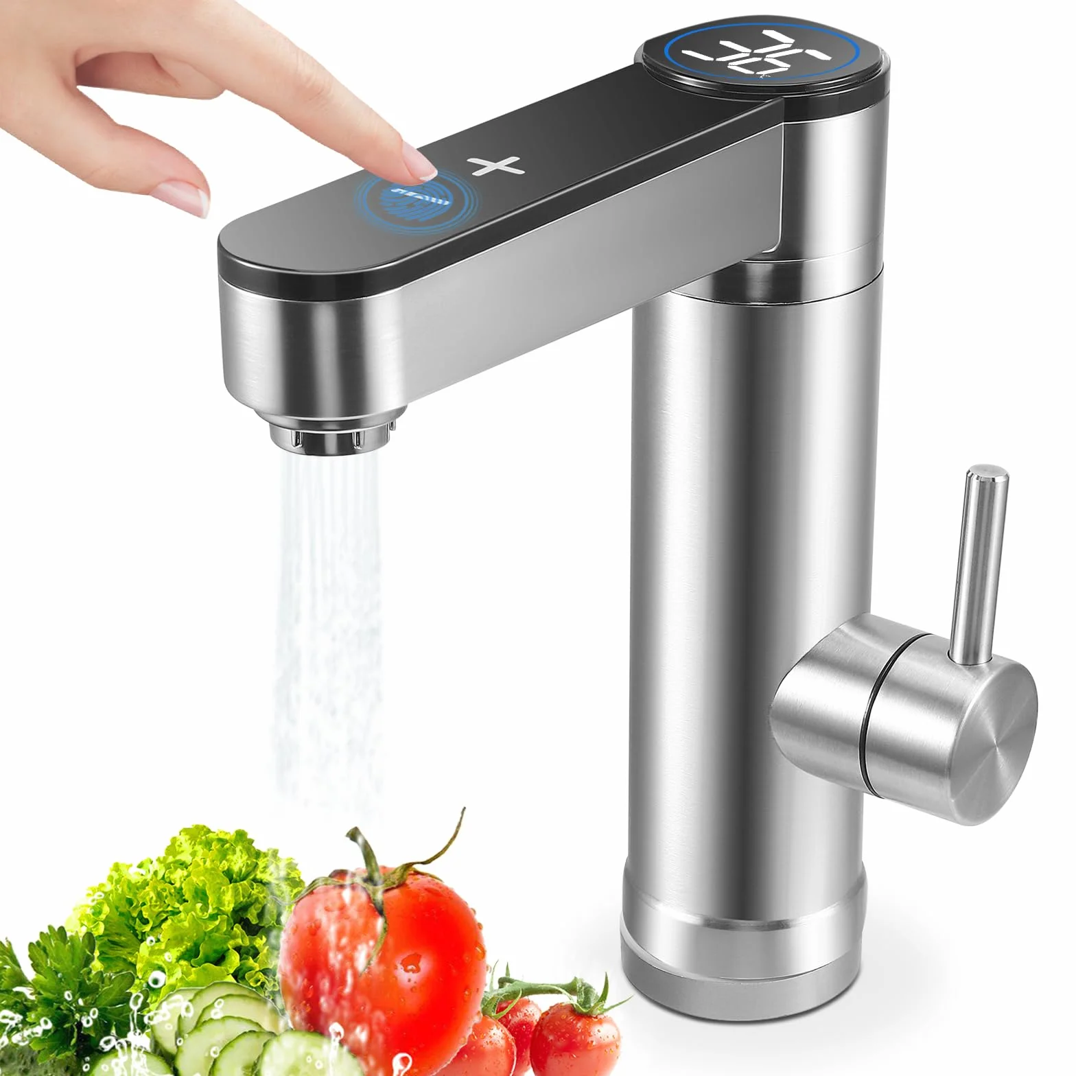 Grifo Eléctrico Instantáneo 3300W 220V, Grifo Mezclador de Agua Caliente y Fría con Pantalla LED Digital, para Fregadero de Cocina, Baño y Lavabo del Hogar