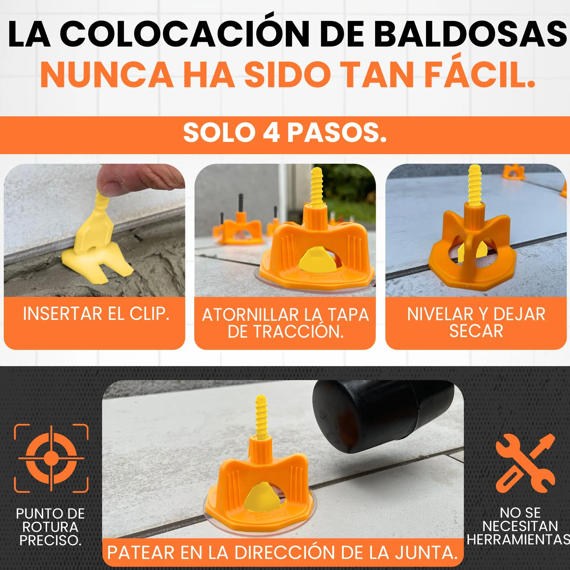 Kit de crucetas autonivelantes de 5 mm – Starter Pack - 302 Unidades | 100 Clips + 100 cuadrantes + 100 Protecciones + mazo + Nivel de Burbuja Incluido | Colocación fácil y precisa