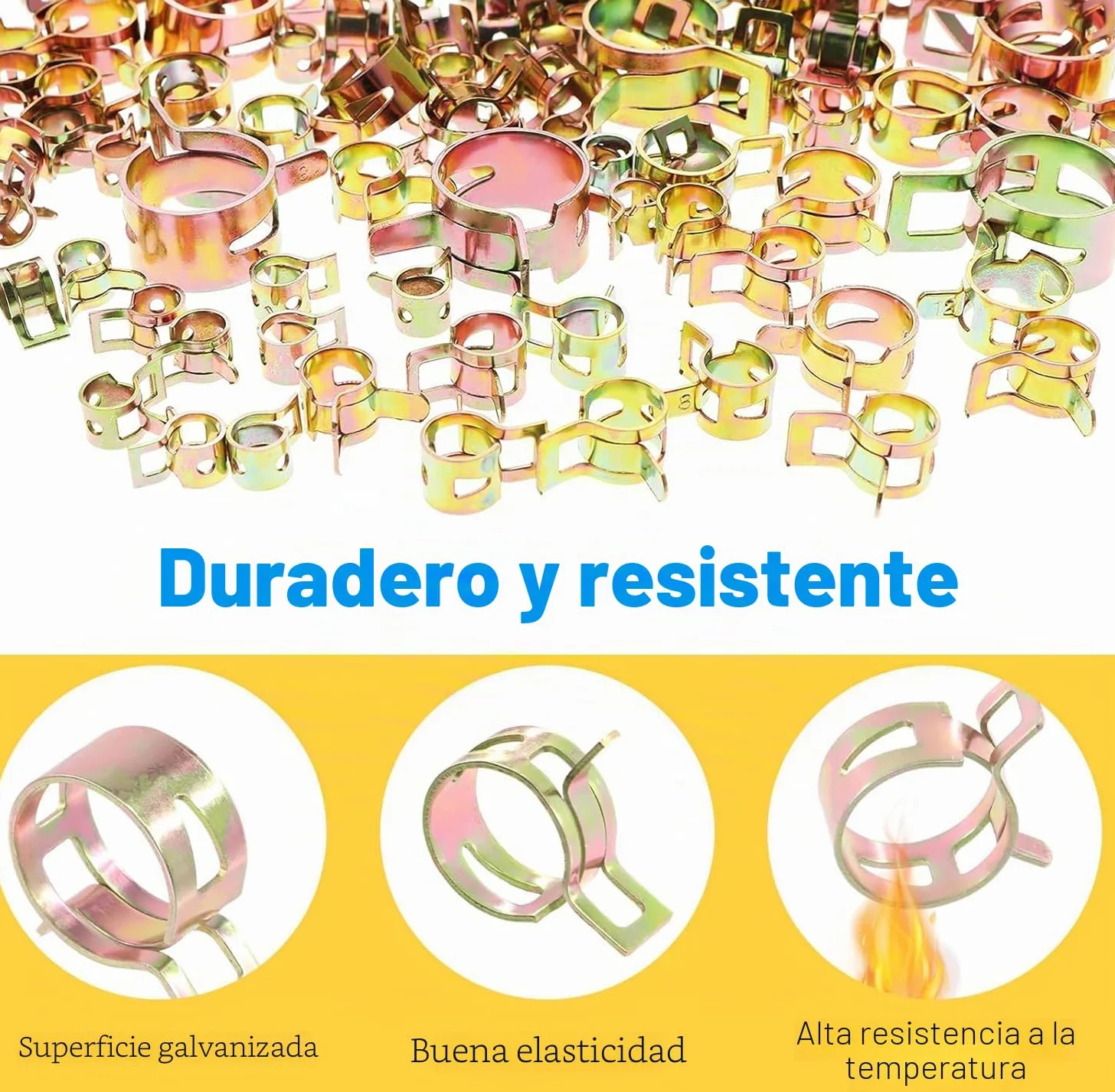 HSEAMALL 100 abrazaderas de resorte, clips de línea de combustible, tubo de aire, tubo de agua, abrazadera de manguera de vacío de silicona, 6-22 mm, 10 tamaños