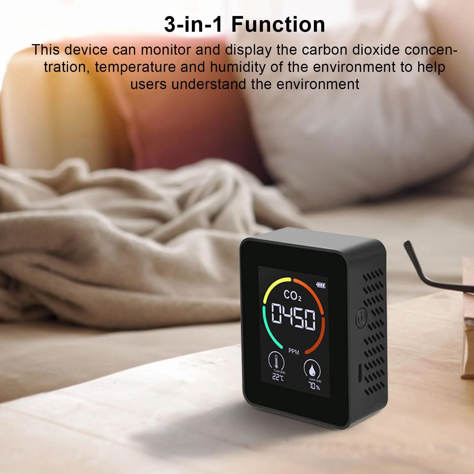 Detector de dióxido de carbono | Medidor de dióxido de carbono de mesa de | temperatura y humedad, analizador de aire de temperatura y humedad, medidor digital de para el hogar y viajes en