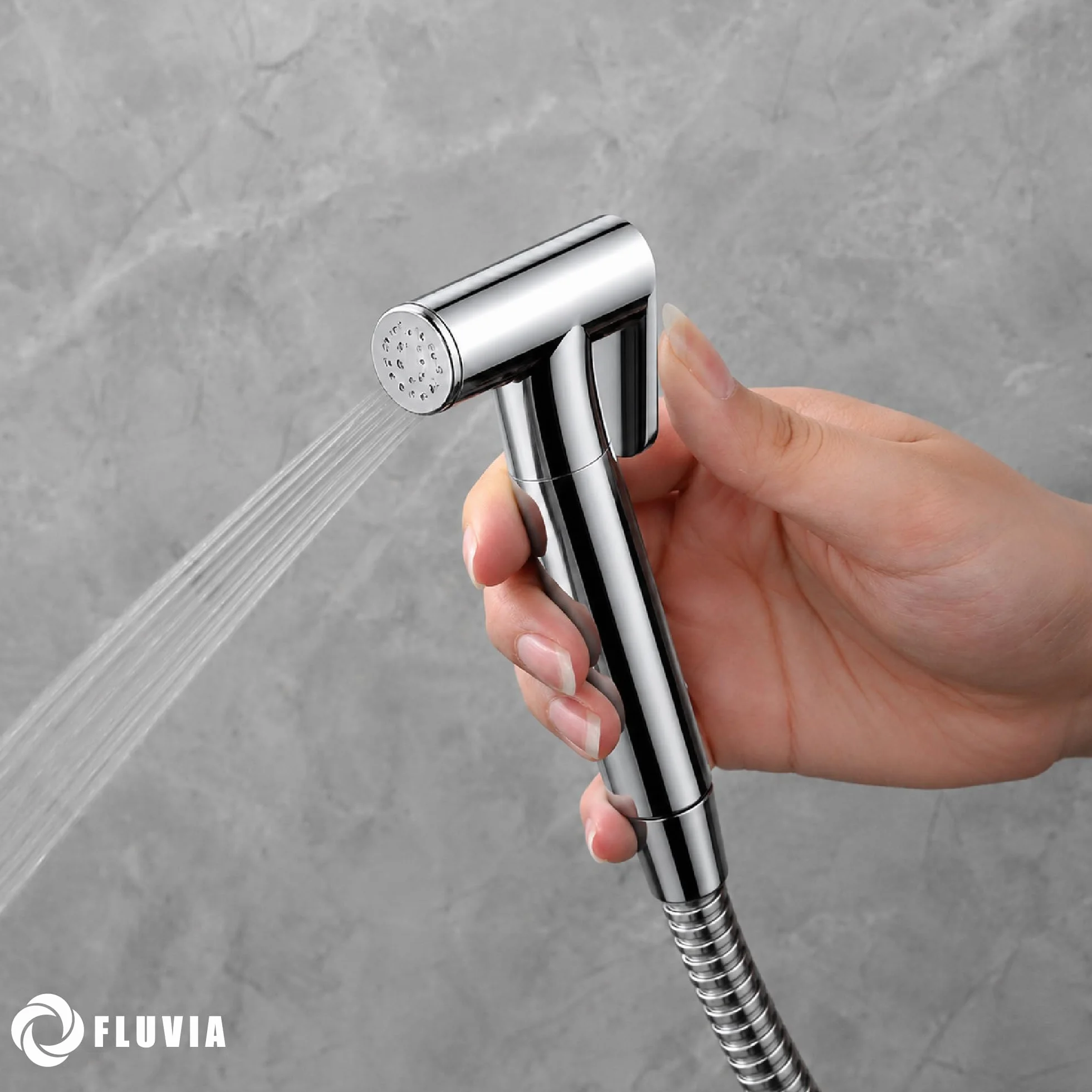 Grifo Ducha WC Fluvia – Ducha Higiénica para Inodoro con Bidé de Mano – Latón Cromado – Flexible Anti-Twist – Soporte y Llave de Escuadra – Garantía 3 Años