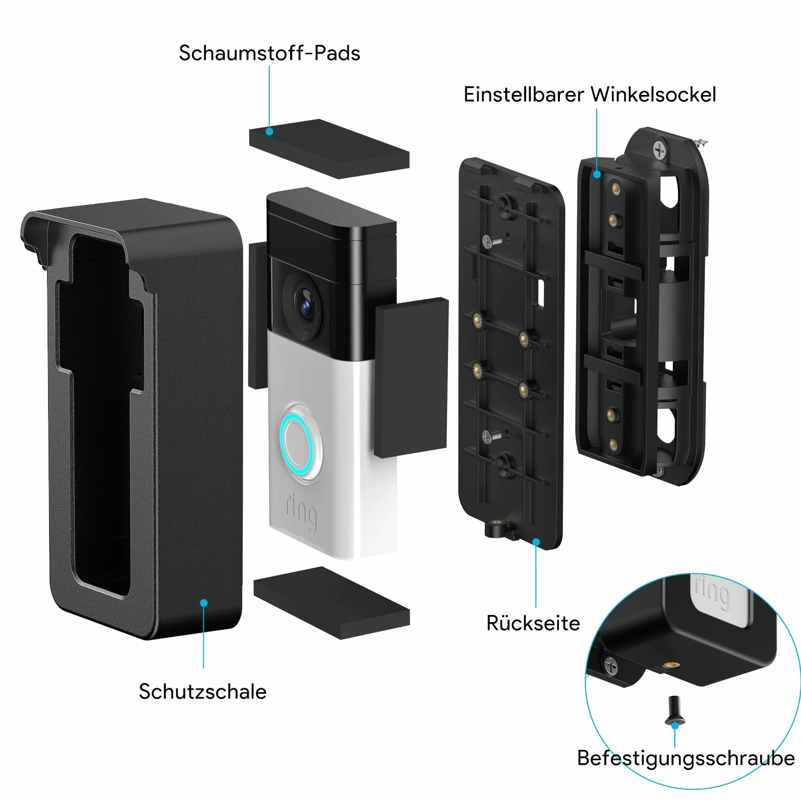Soporte para Timbre con Vídeo a Prueba de Lluvia, 45-135° Compatible con Video Doorbell Wired/Pro-Pro2/4/3 Plus/3/2/1(Batería), Soporte Angular Antirrobo para Timbre, Accesorios Ajustables para Timbre