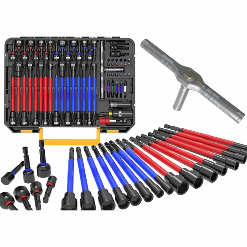 Juego de 62 llaves de trinquete para construcción cr-v de 140 Nm, adaptadores de brocas magnéticas, barras de extensión en caja de herramientas portátil