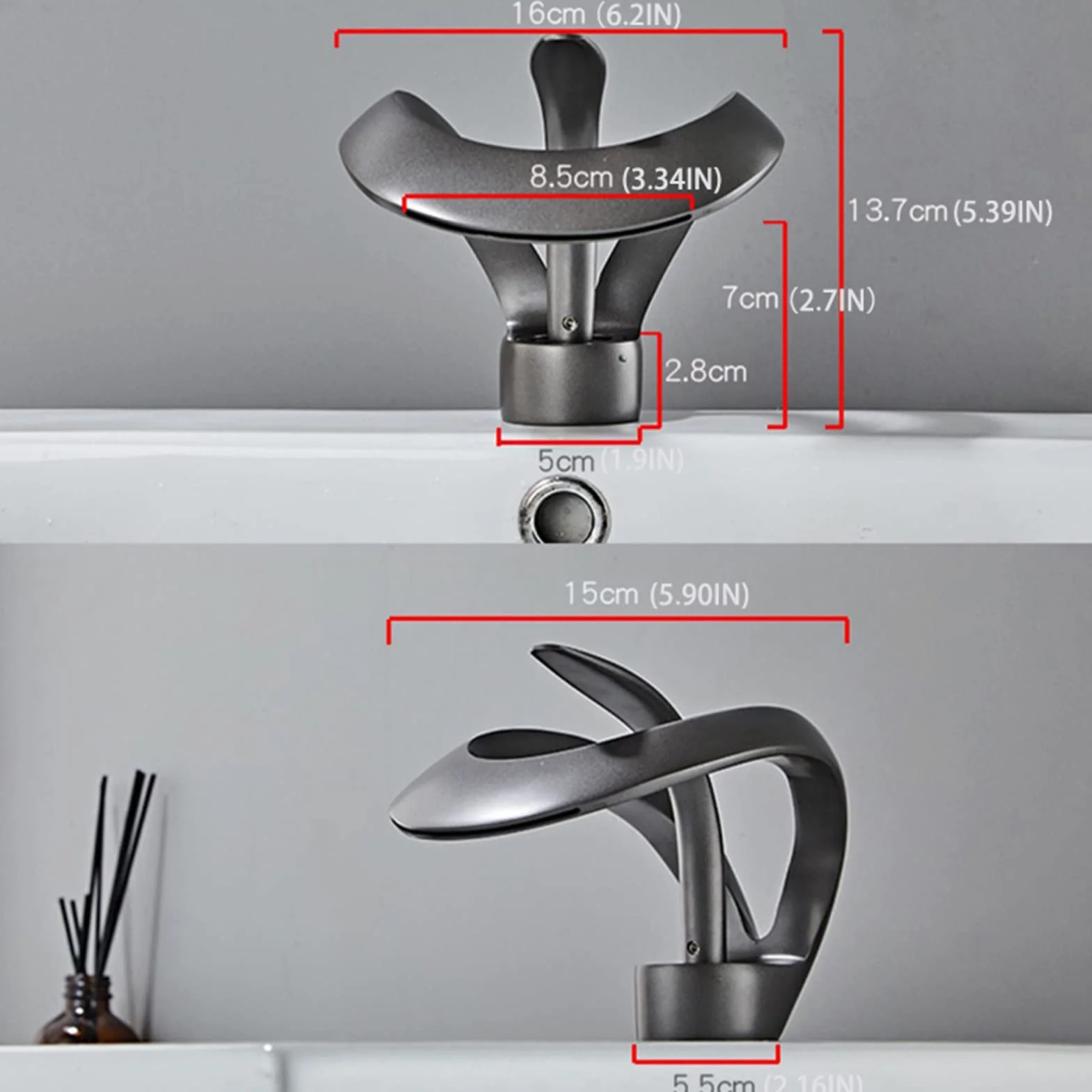 Grifo de lavabo,Grifo Lavabo Cascada Moderno,Grifo de lavabo con bonito diseño,Grifo de baño para agua fría y caliente, Válvula De Cerámica,Ajustable de Caliente y Frío,Cromado,Normal