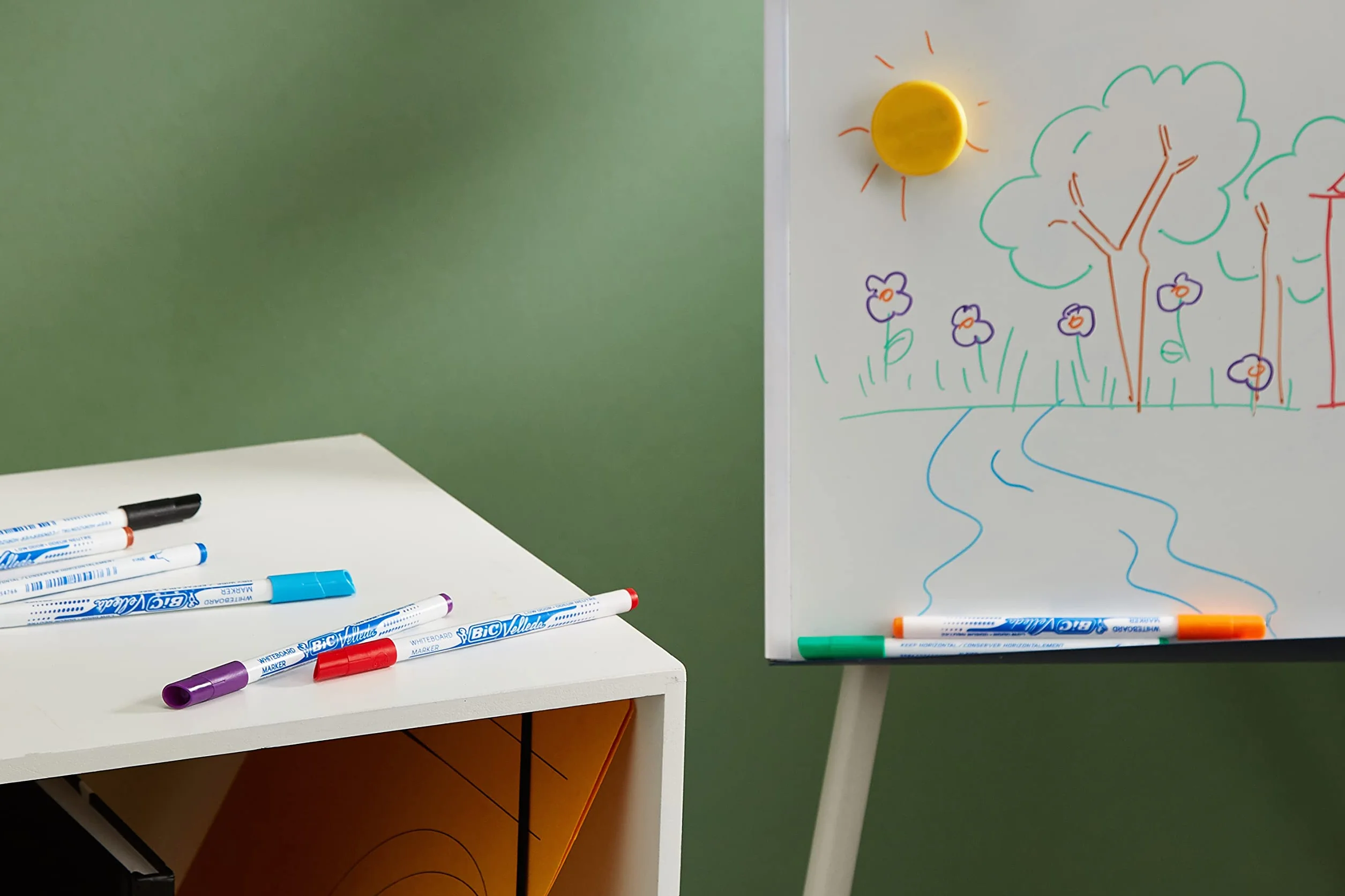 BIC Velleda, rotuladores de pizarra blanca, punta fina, ideal para los niños, colores surtidos, set de 12