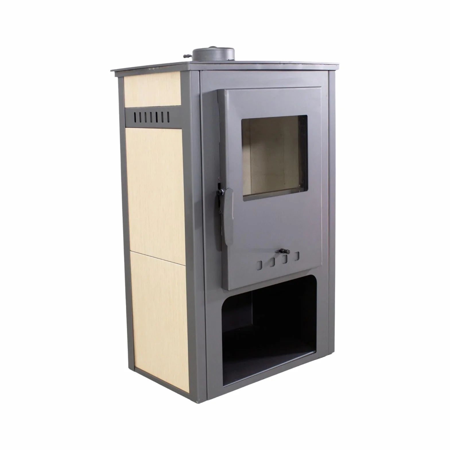 EIDER BIOMASA Estufa de Leña SAMIRA – 10,56 kW – Rendimiento 85,74% – Hasta 145.0 m³ – Doble Combustión – Certificada CE