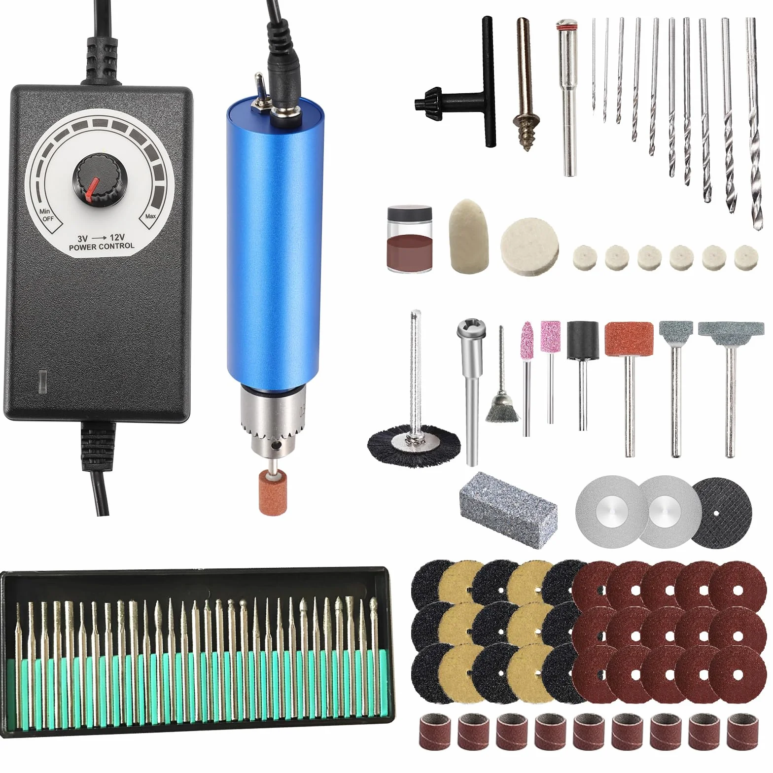 Kit de taladro manual eléctrico, mini taladro eléctrico de mano de 0,8 a 3 mm, kit de pulido de resina con 10 brocas HSS, rueda de molienda para manualidades, tallado de madera, fabricación de joyas