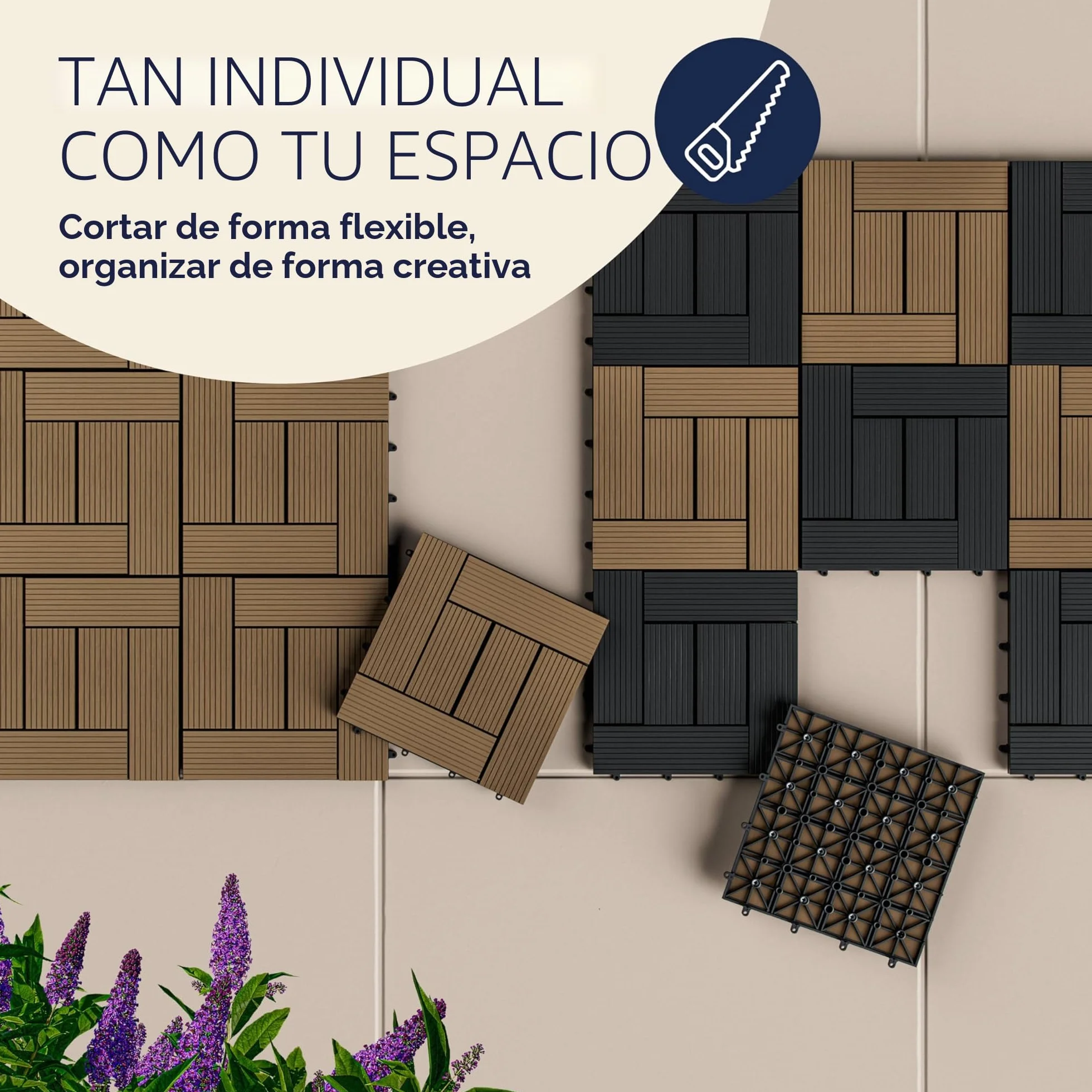Casaria Set Baldosas Exterior WPC Losetas Jardín Antideslizantes Sistema Clic Terracota 30x30cm 4m²