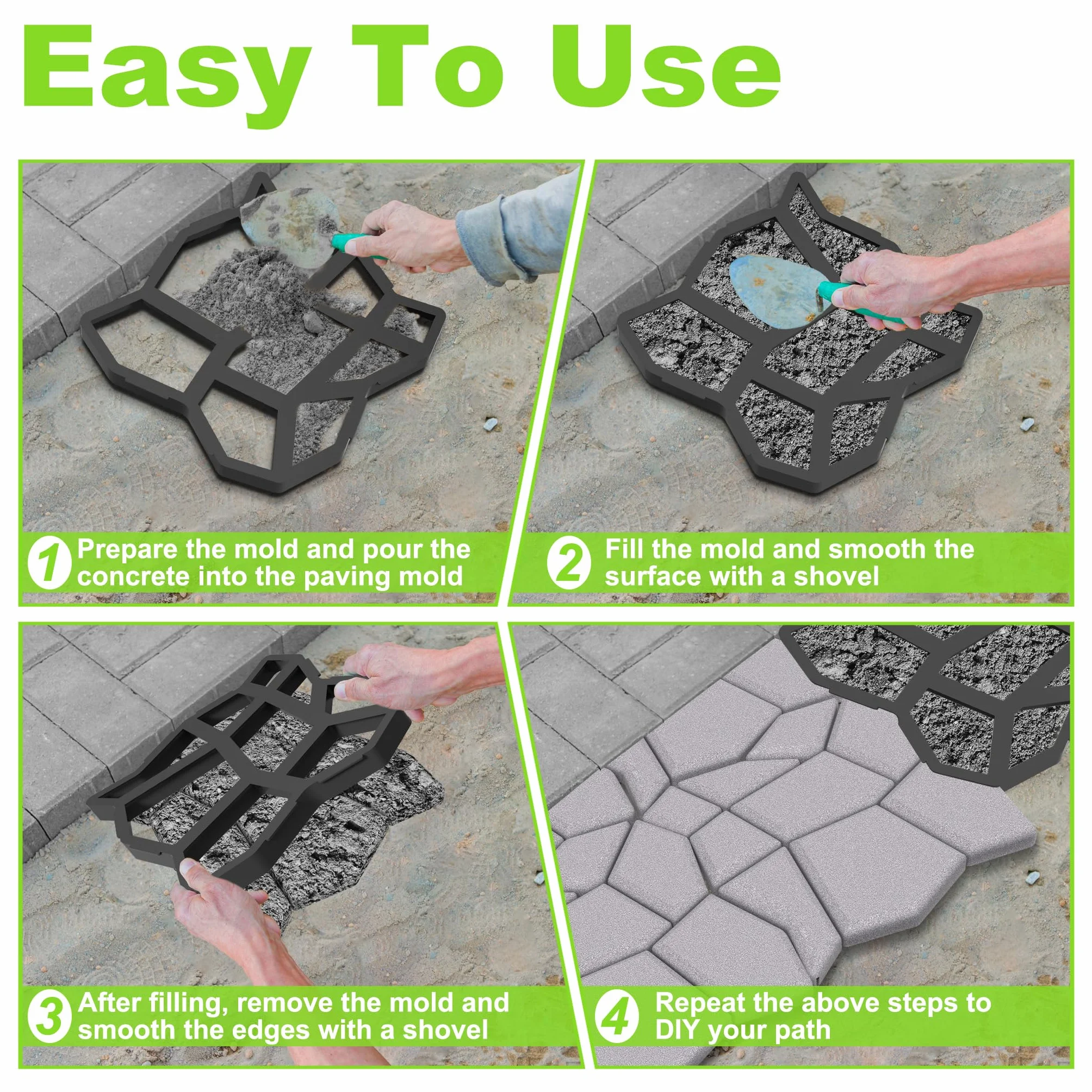 NAIZY 2x DIY Moldes De Hormigón Para Adoquines Negro 9 Rejillas Adoquines Irregulares 43x43x4cm Plástico, Para Caminos De Jardín