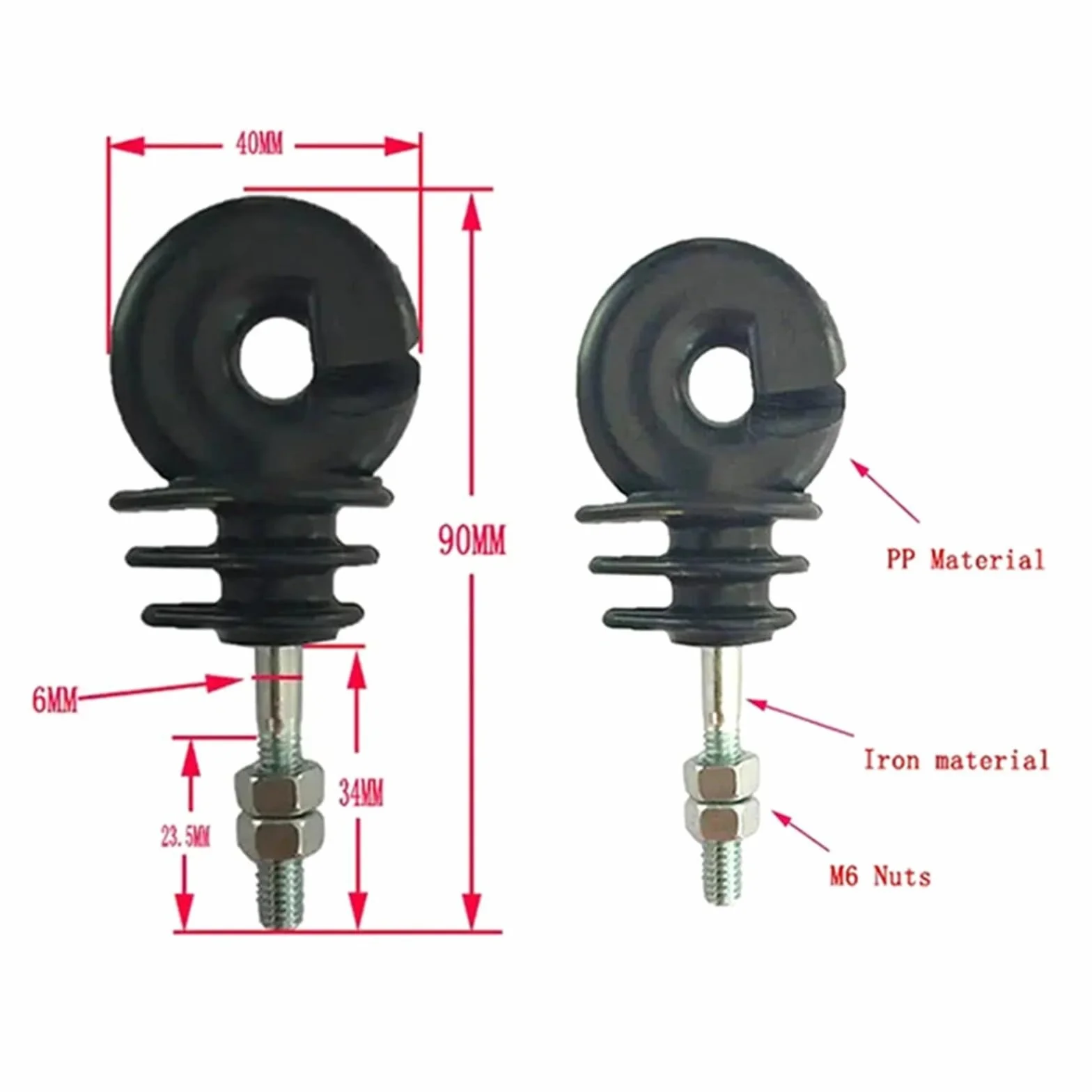 Aisladores de Valla Eléctrica 50 aisladores de Postes de Madera galvanizados y atornillados con Rosca Negra for cercas eléctricas.