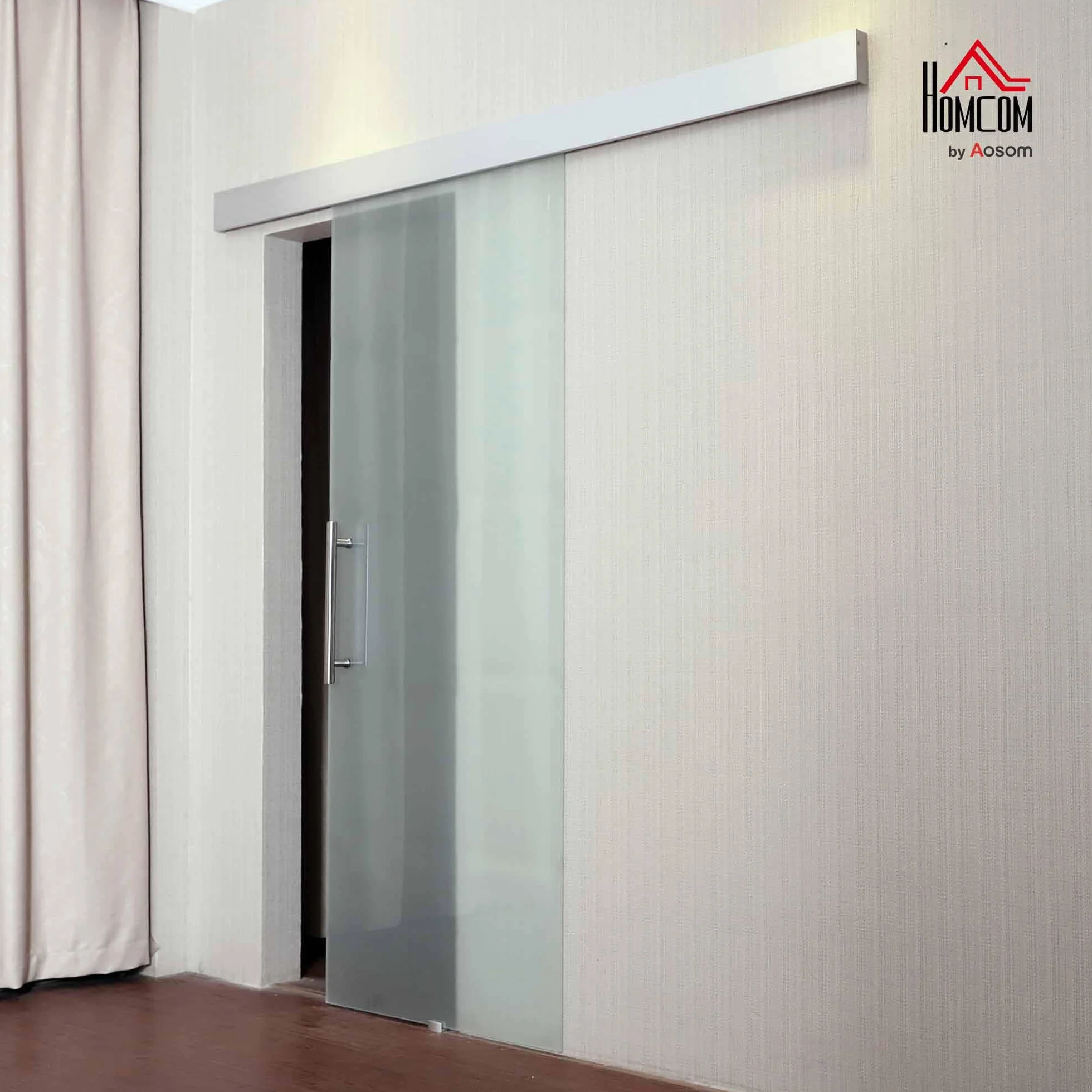 HOMCOM Puerta Corredera 102,5x205 cm Puerta Corrediza de Cristal con Riel Silenciosa para Sala de Estar Comedor Translúcido