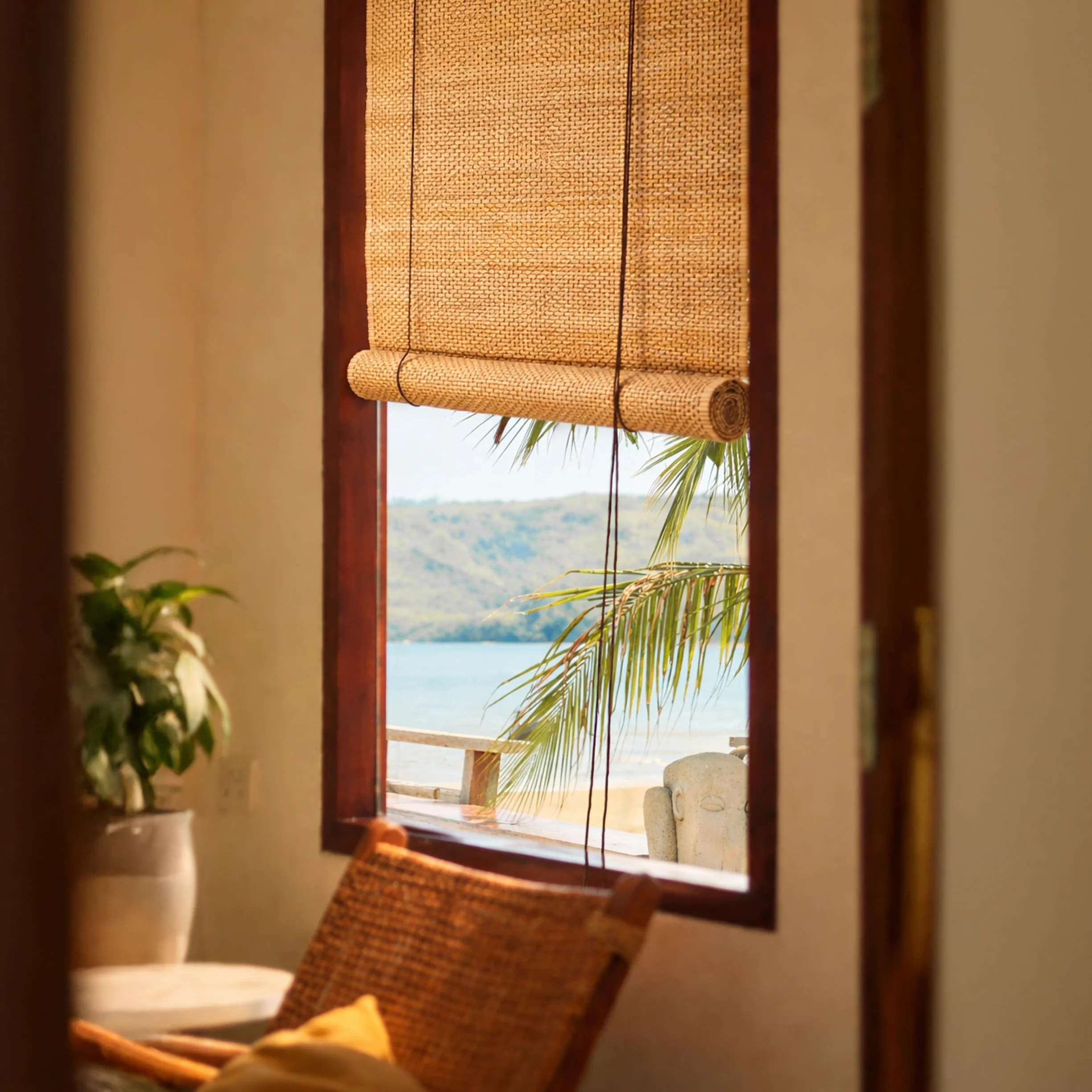 BESCH Persiana Enrollable de Bambú Natural 150x200 cm Estor Rústico Ajustable con Cuerda Cortina para Ventana Protección Luz Privacidad Fácil Instalación Interior Exterior