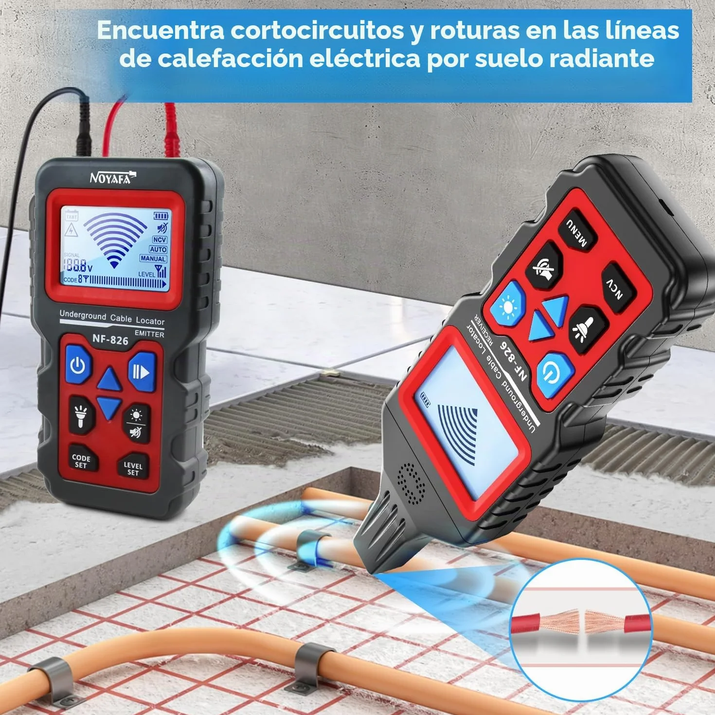 NOYAFA NF-826 Detector de Cables Subterráneos - Localizador de Cables y Líneas Eléctricas en Pared y Tierra, Buscador de Cables Ocultos para Electricidad y Cableado