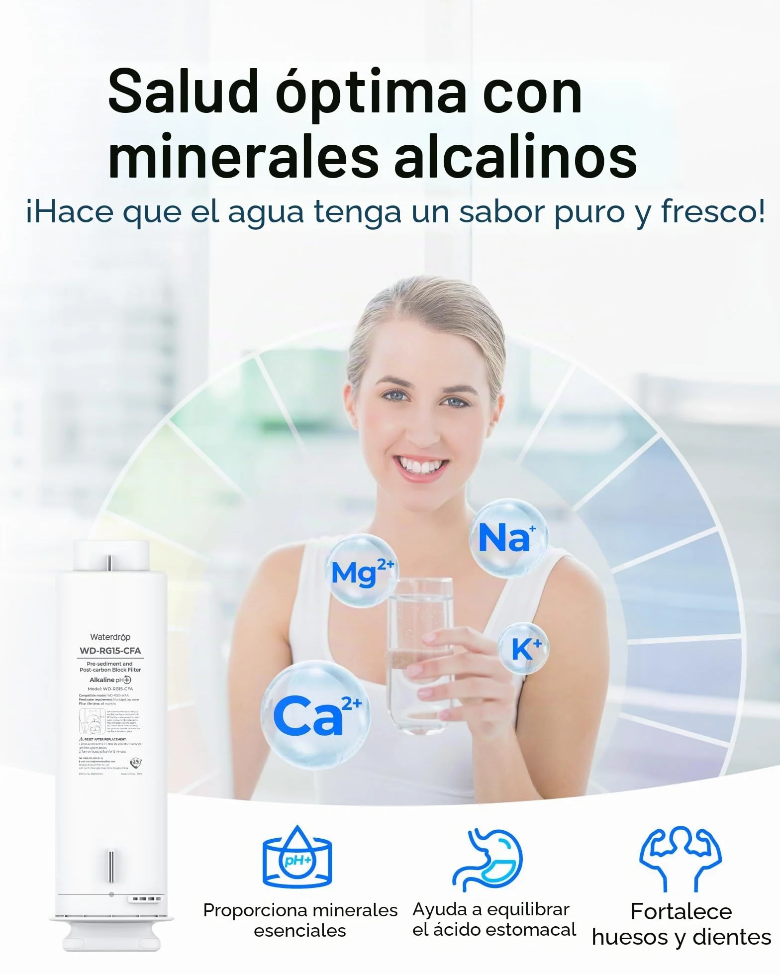 Waterdrop WD-G5P500A-CF Filtro, Repuesto para el Sistema de Ósmosis Inversa Bajo Fregadero WD-G5P500A, 6 Meses de Vida Útil