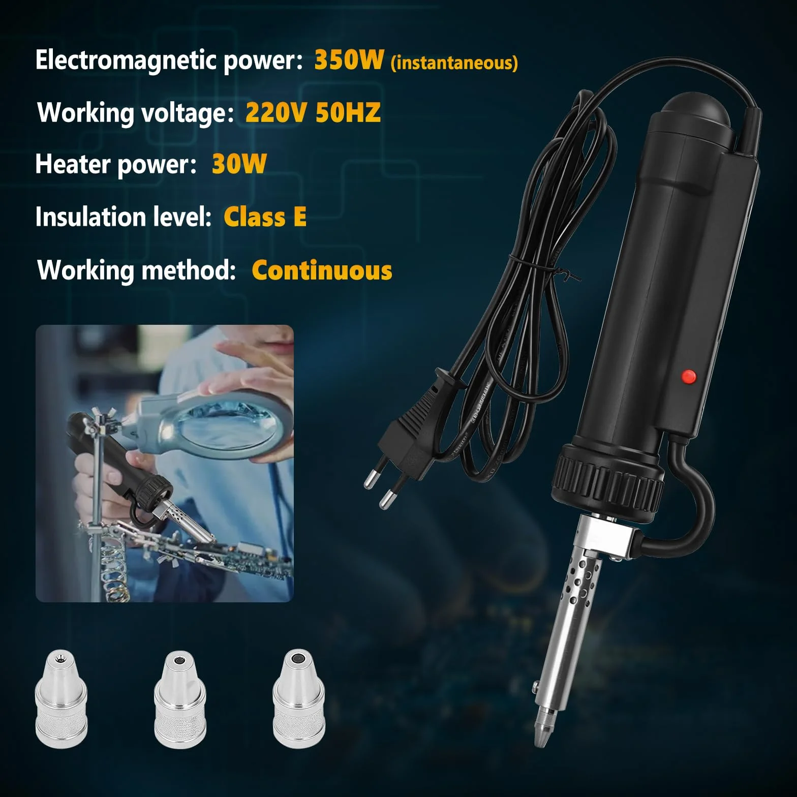 Bomba desoldadora eléctrica, bomba desoldadora de 350 W con calefacción, soldador, aspiradora de soldadura con boquillas de desoldadura de 1,0 mm, 1,5 mm y 2,5 mm